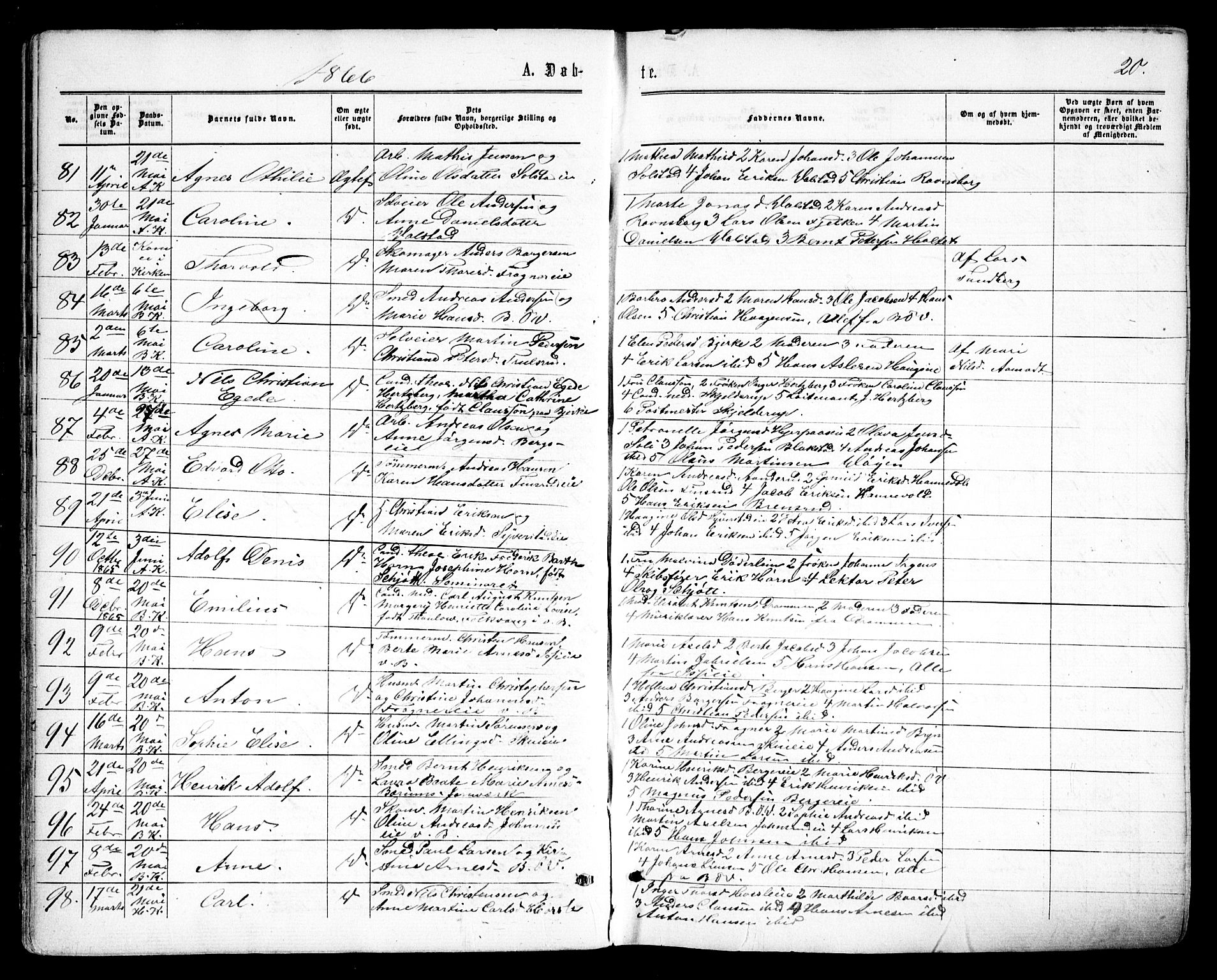 Asker prestekontor Kirkebøker, AV/SAO-A-10256a/F/Fa/L0008: Ministerialbok nr. I 8, 1865-1878, s. 20