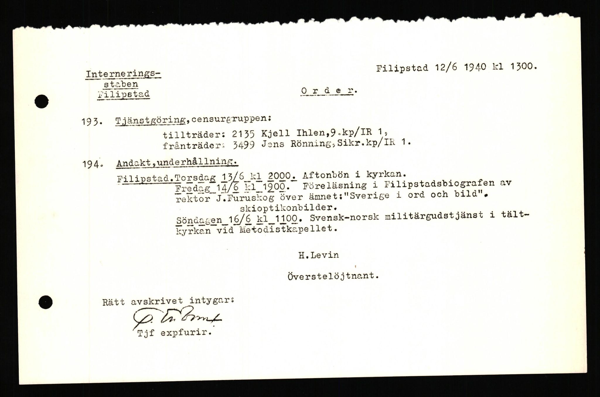 Forsvaret, Forsvarets krigshistoriske avdeling, RA/RAFA-2017/Y/Yf/L0204: II-C-11-2110 - Norske internert i Sverige 1940 / Tysk frigivelse av norsk soldat, 1940, s. 116