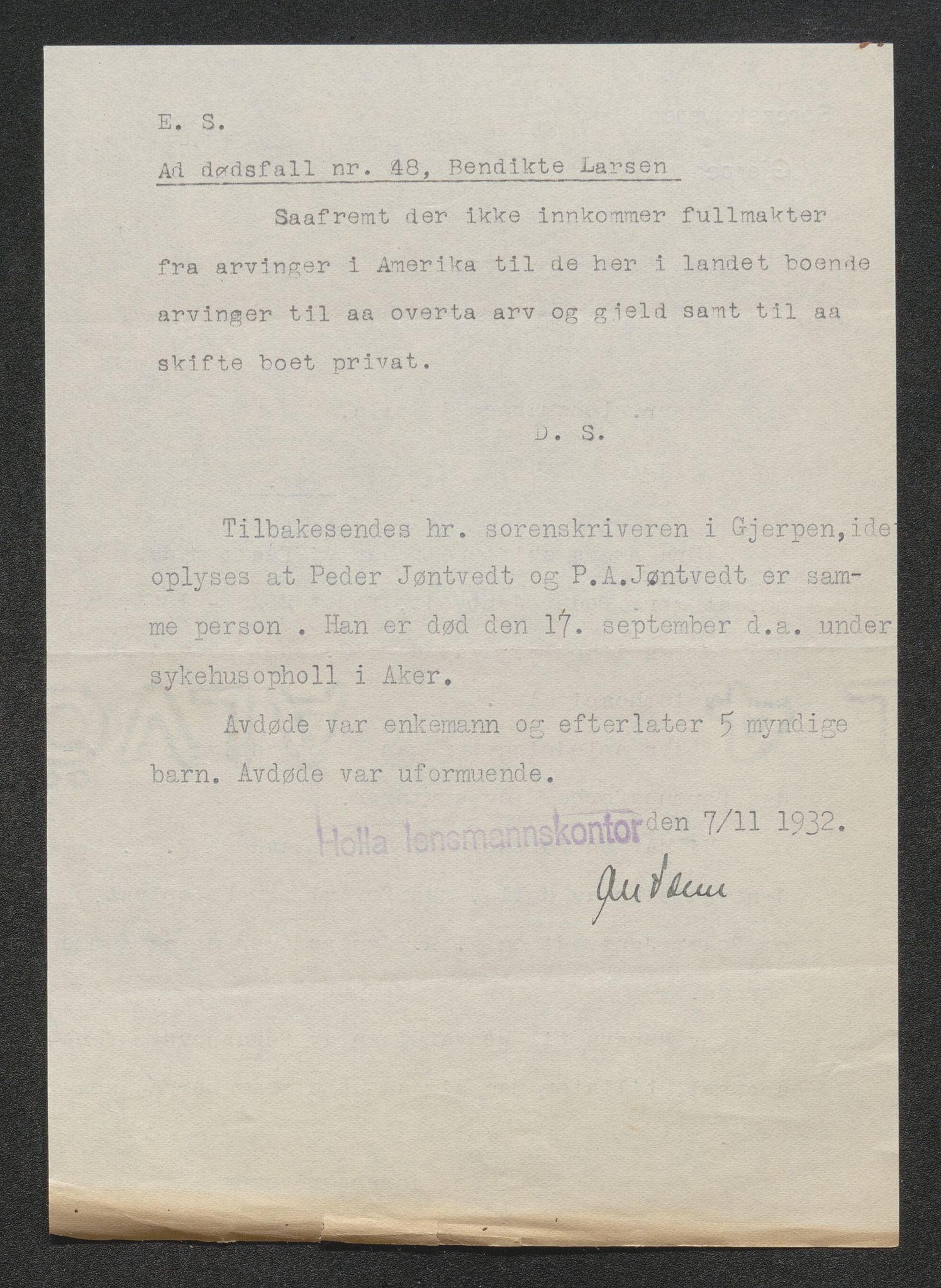 Nedre Telemark sorenskriveri, AV/SAKO-A-135/H/Ha/Hab/L0008: Dødsfallsfortegnelser
, 1931-1935, s. 505