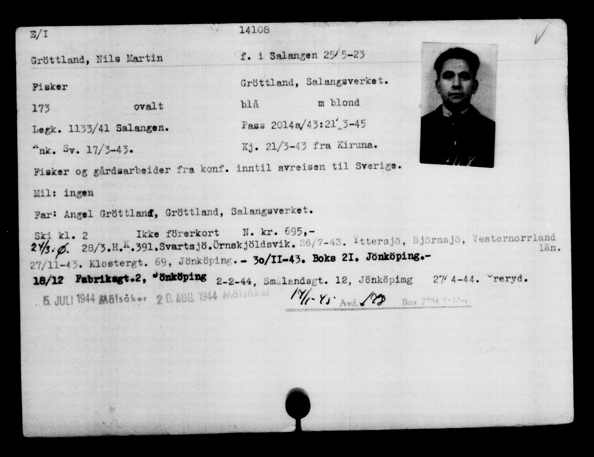Den Kgl. Norske Legasjons Flyktningskontor, AV/RA-S-6753/V/Va/L0007: Kjesäterkartoteket.  Flyktningenr. 12700-15723, 1940-1945, s. 1623