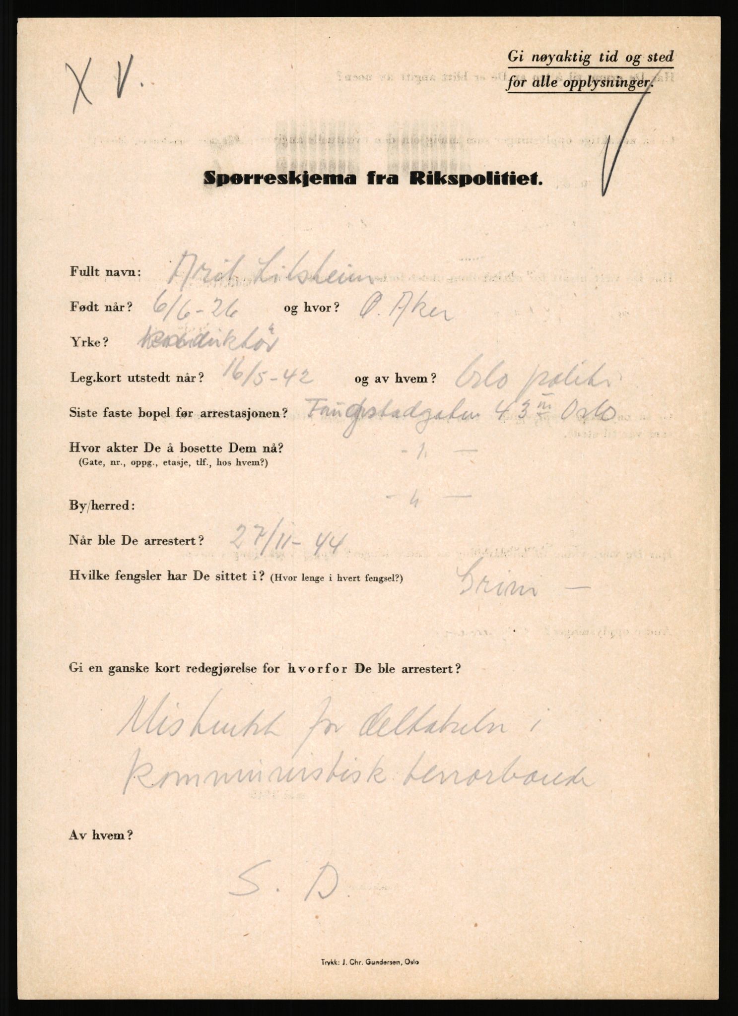Rikspolitisjefen, AV/RA-S-1560/L/L0010: Kristianslund, Charles Ragnvald - Losvik, Einar, 1940-1945, s. 1131