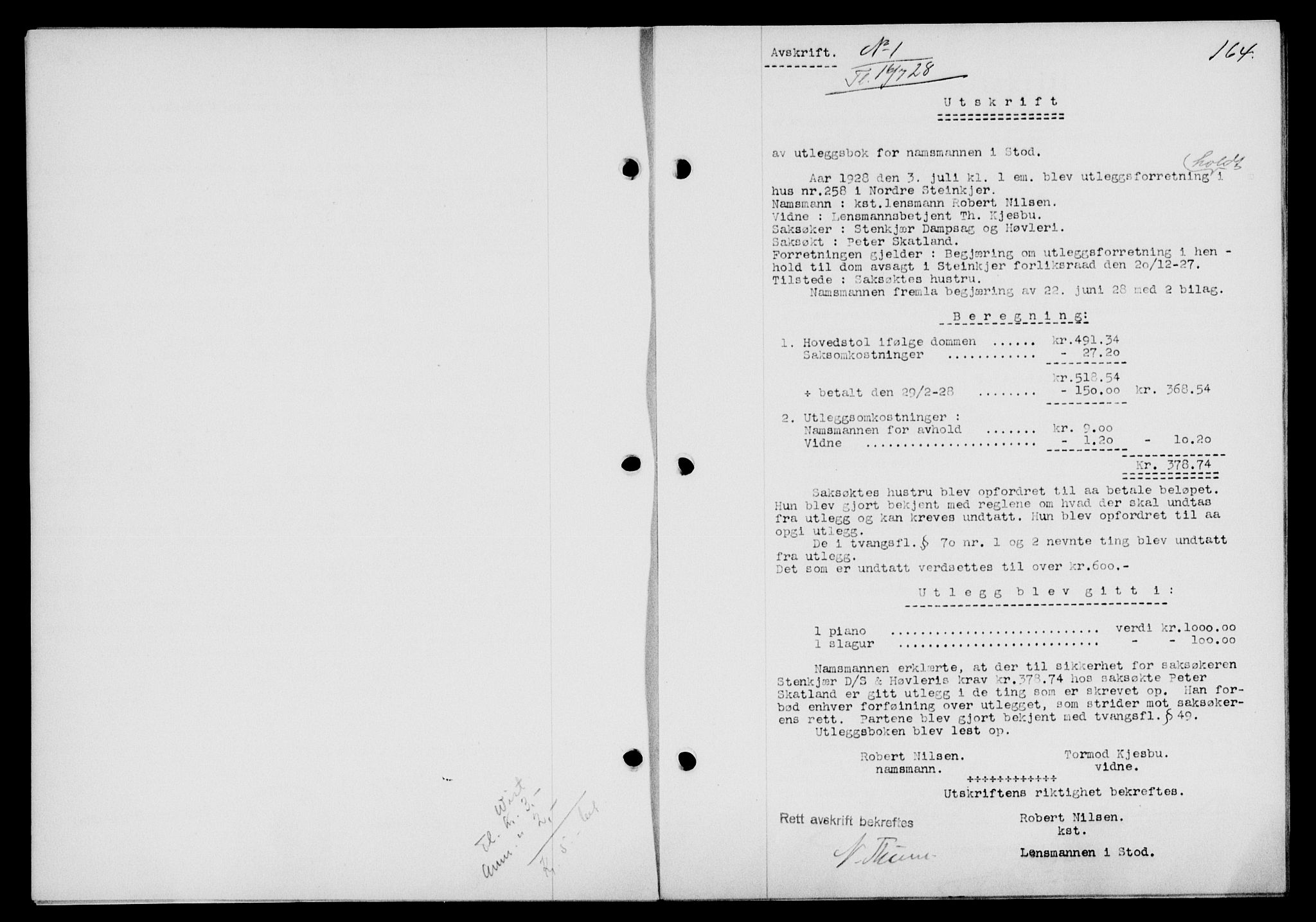 Inderøy sorenskriveri, SAT/A-4147/1/2/2C/L0065: Pantebok nr. 51, 1928-1928, Tingl.dato: 16.07.1928