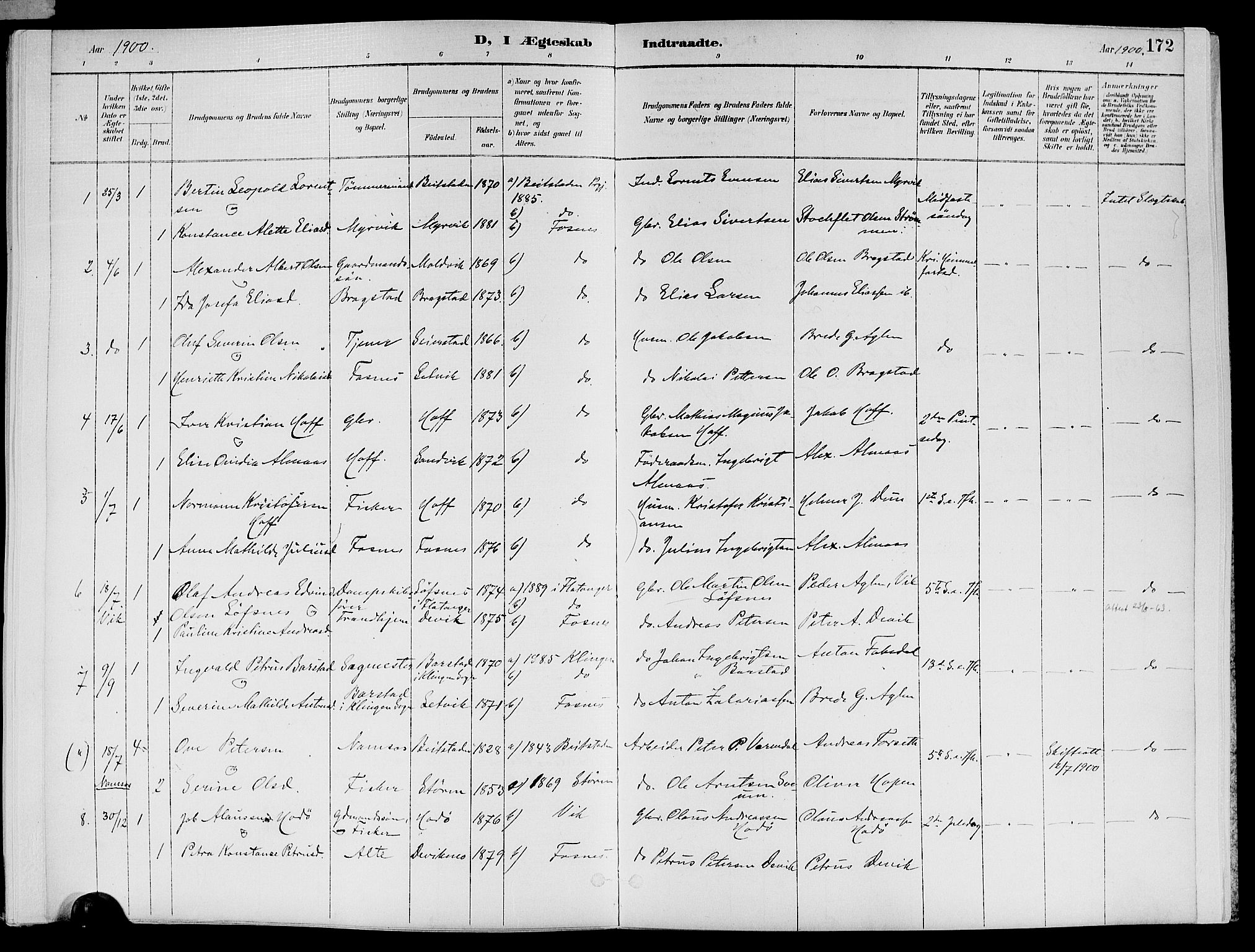 Ministerialprotokoller, klokkerbøker og fødselsregistre - Nord-Trøndelag, SAT/A-1458/773/L0617: Ministerialbok nr. 773A08, 1887-1910, s. 172