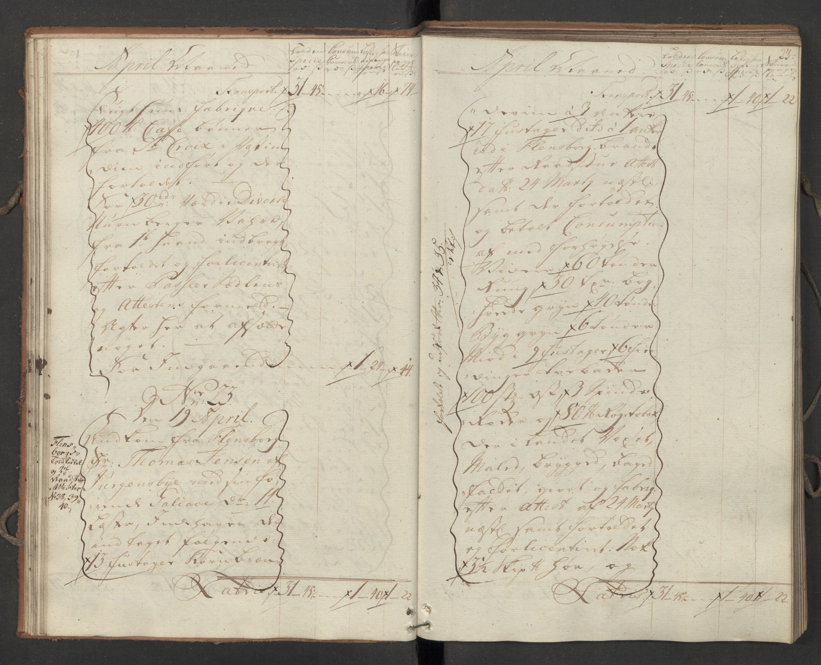 Generaltollkammeret, tollregnskaper, AV/RA-EA-5490/R09/L0033/0001: Tollregnskaper Holmestrand / Inngående hovedtollbok, 1762, s. 22b-23a