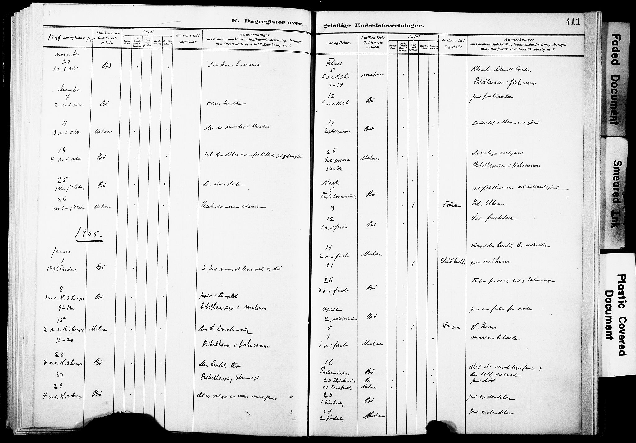 Ministerialprotokoller, klokkerbøker og fødselsregistre - Nordland, SAT/A-1459/891/L1305: Ministerialbok nr. 891A10, 1895-1921, s. 411