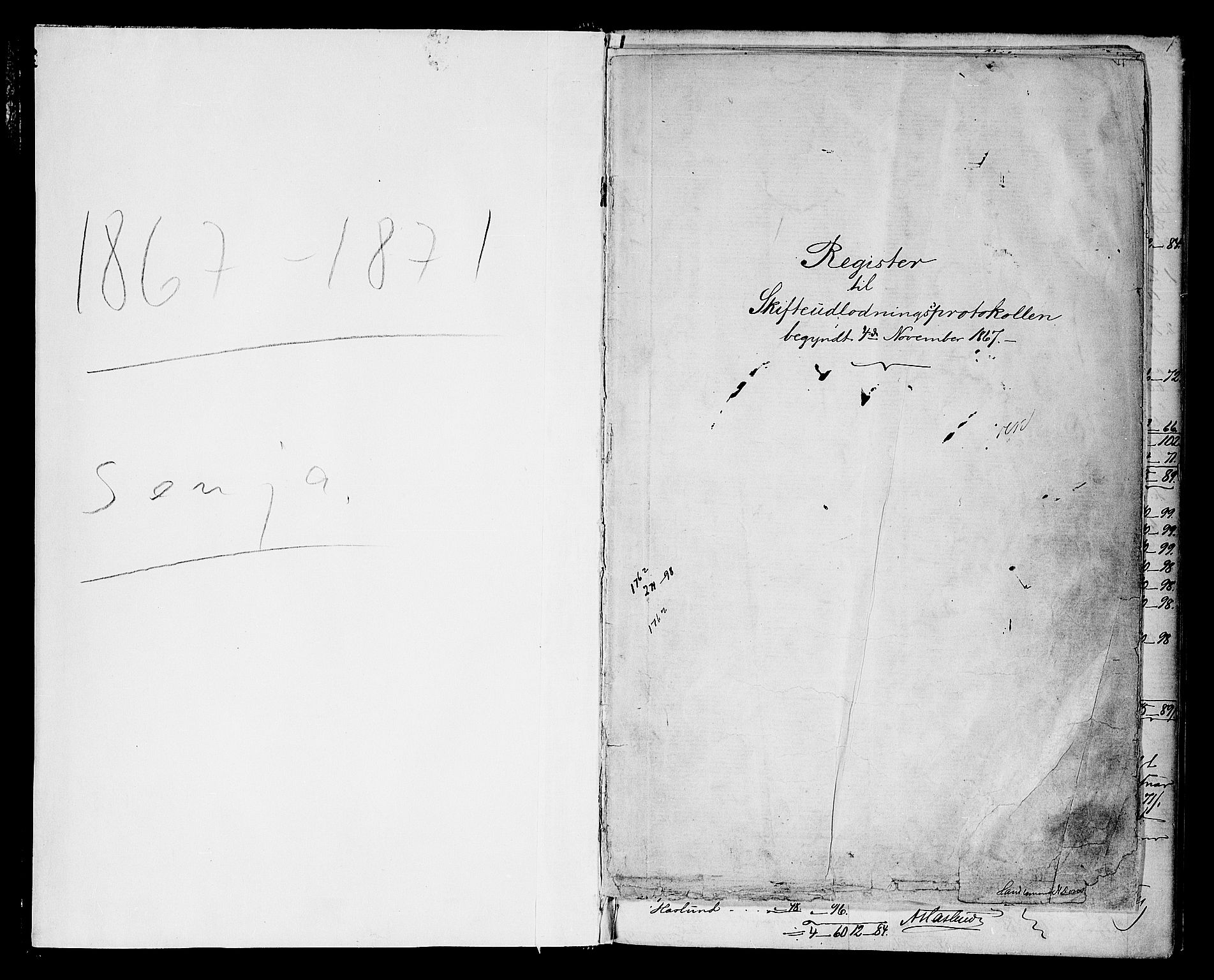 Senja sorenskriveri 1855-, AV/SATØ-S-0048/1/G/Gd/L0755: Skifteutlodningsprotokoll med register, 1867-1871