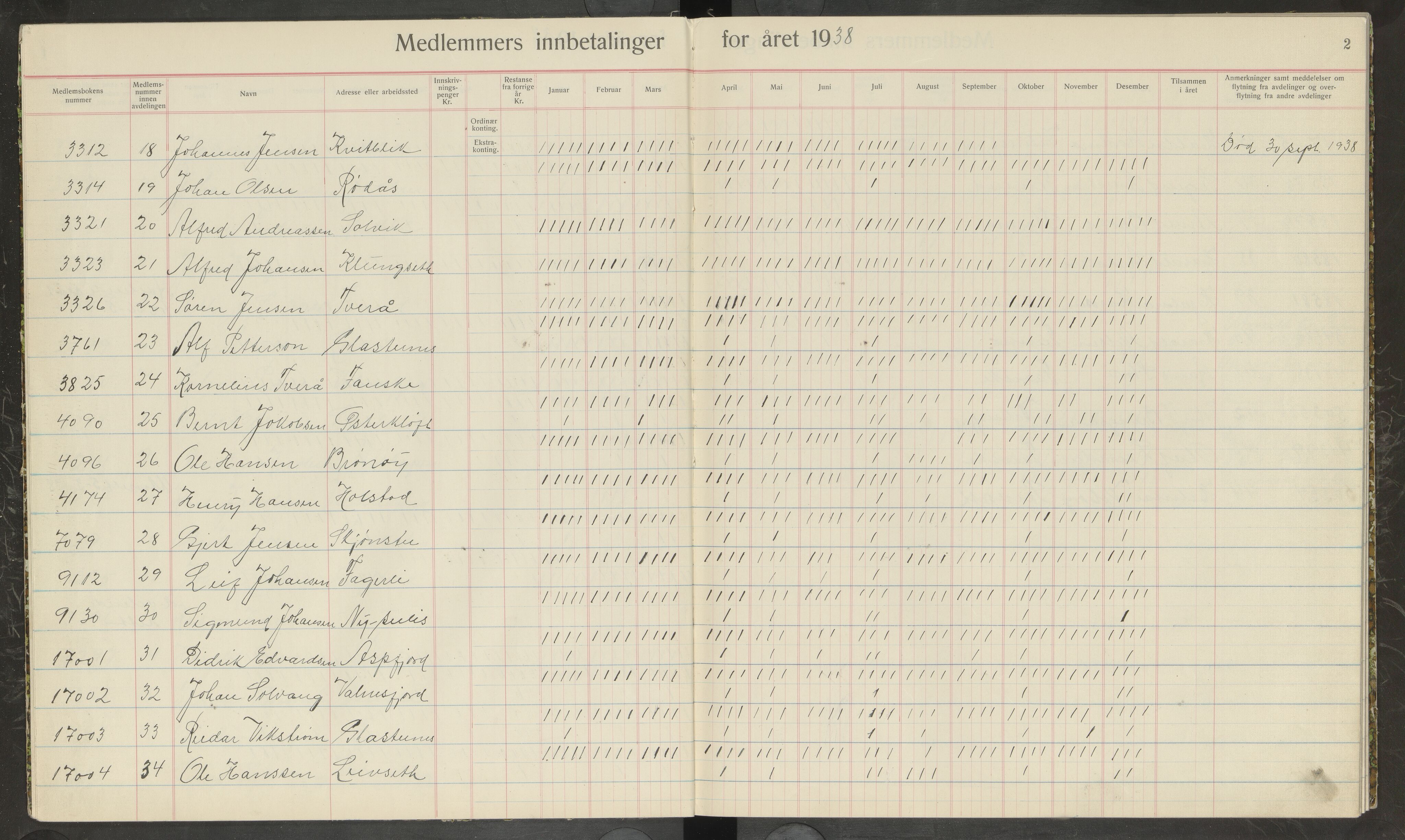 Hanken gruvearbeiderforening avd. 146 av Norsk Arbeidsmandsforbund, AIN/A23-118/P/Pa/L0003: Medlemsprotokoll, 1938-1955