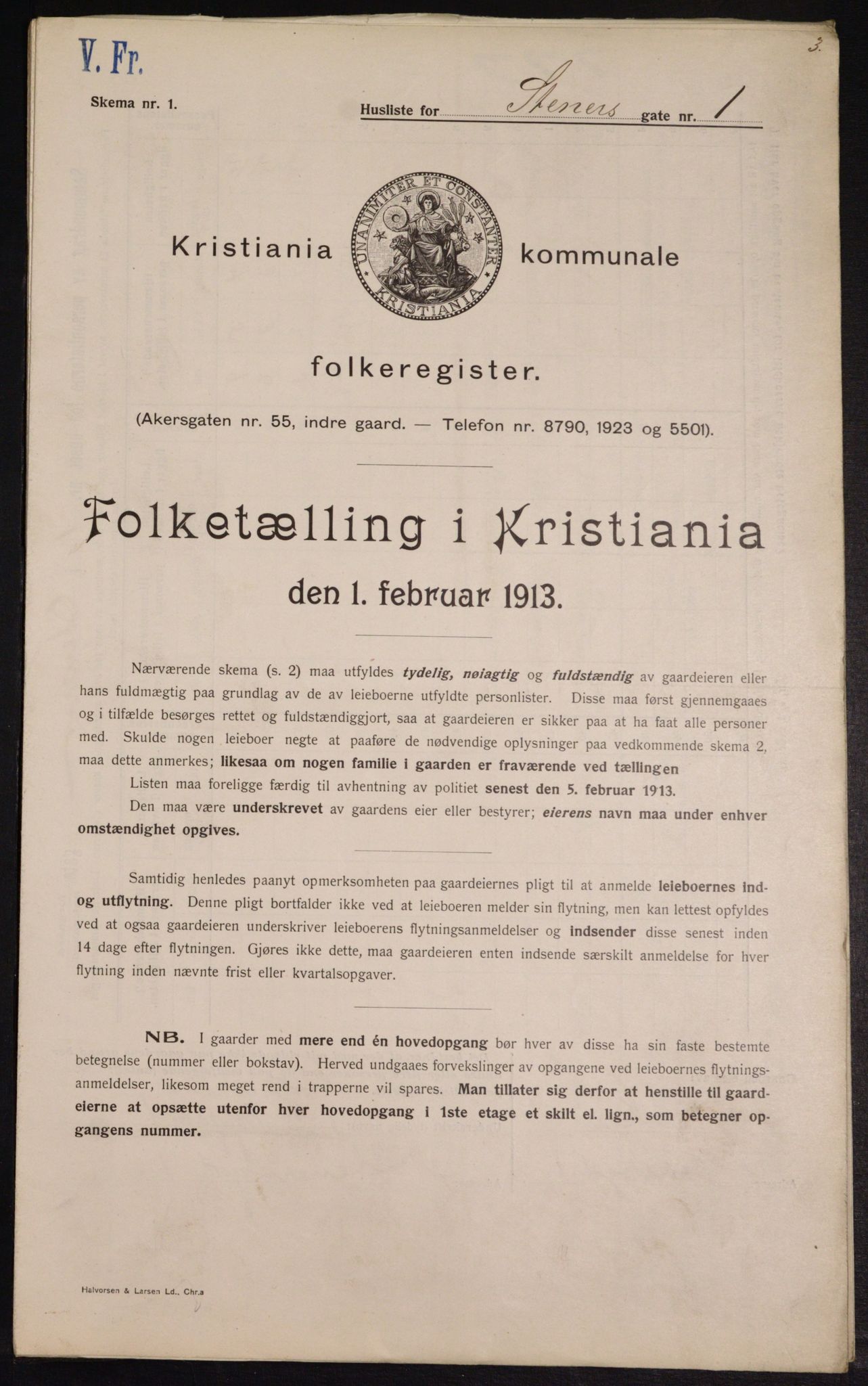 OBA, Kommunal folketelling 1.2.1913 for Kristiania, 1913, s. 101505