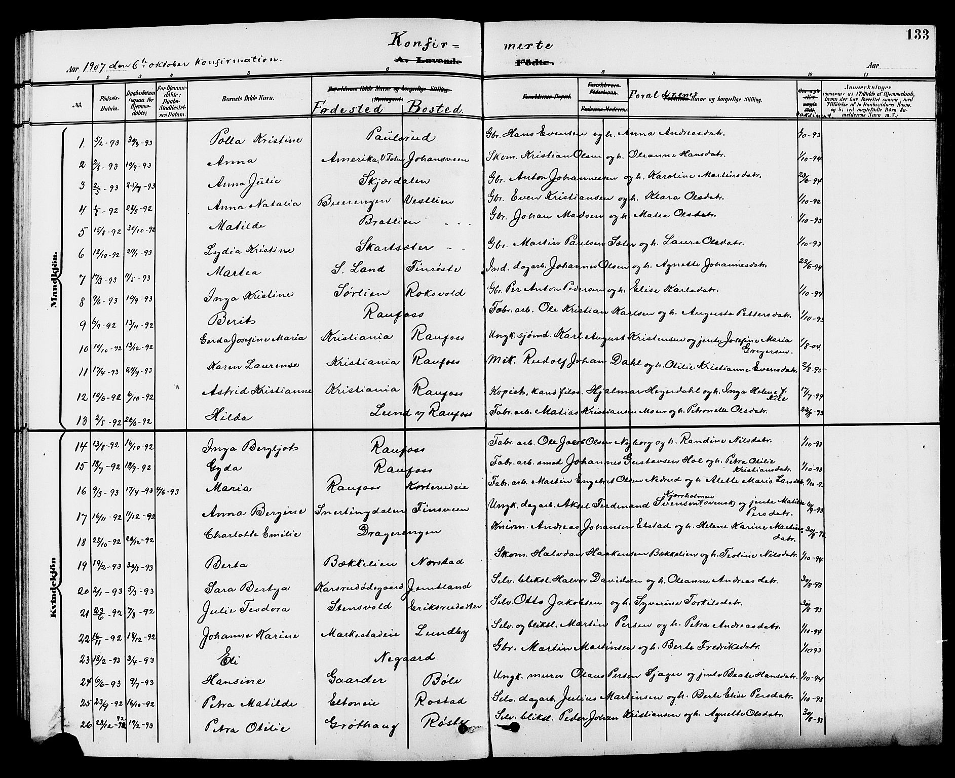 Vestre Toten prestekontor, AV/SAH-PREST-108/H/Ha/Hab/L0010: Klokkerbok nr. 10, 1900-1912, s. 133