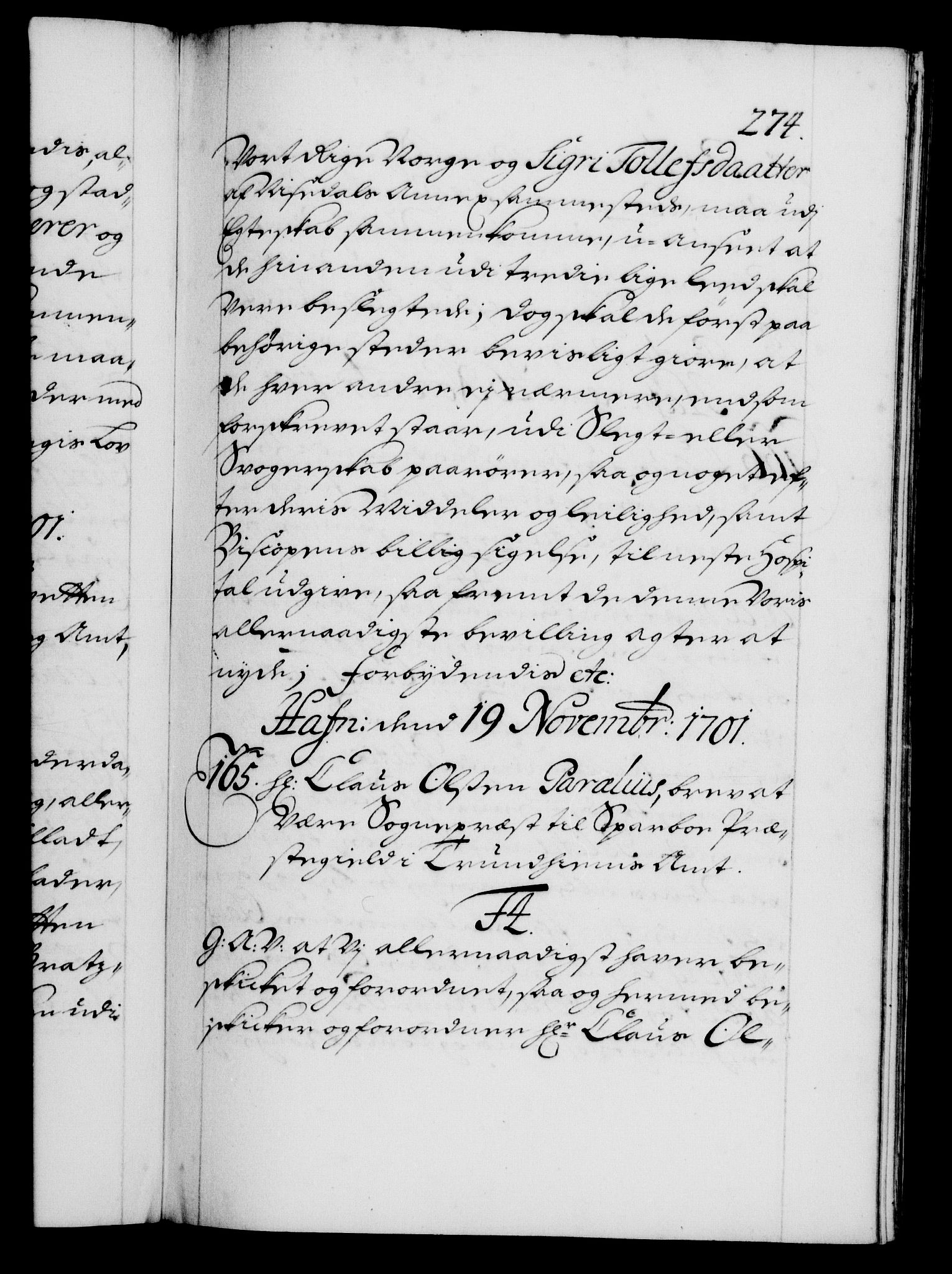 Danske Kanselli 1572-1799, RA/EA-3023/F/Fc/Fca/Fcaa/L0018: Norske registre, 1699-1703, s. 274a