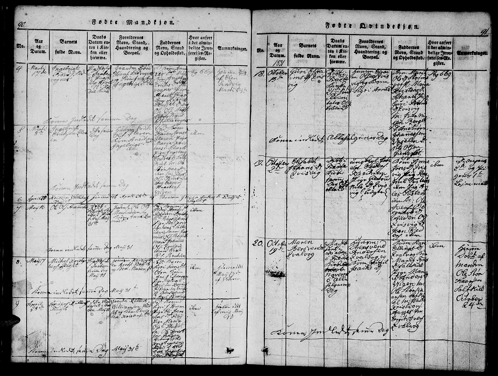 Ministerialprotokoller, klokkerbøker og fødselsregistre - Møre og Romsdal, AV/SAT-A-1454/573/L0873: Klokkerbok nr. 573C01, 1819-1834, s. 90-91