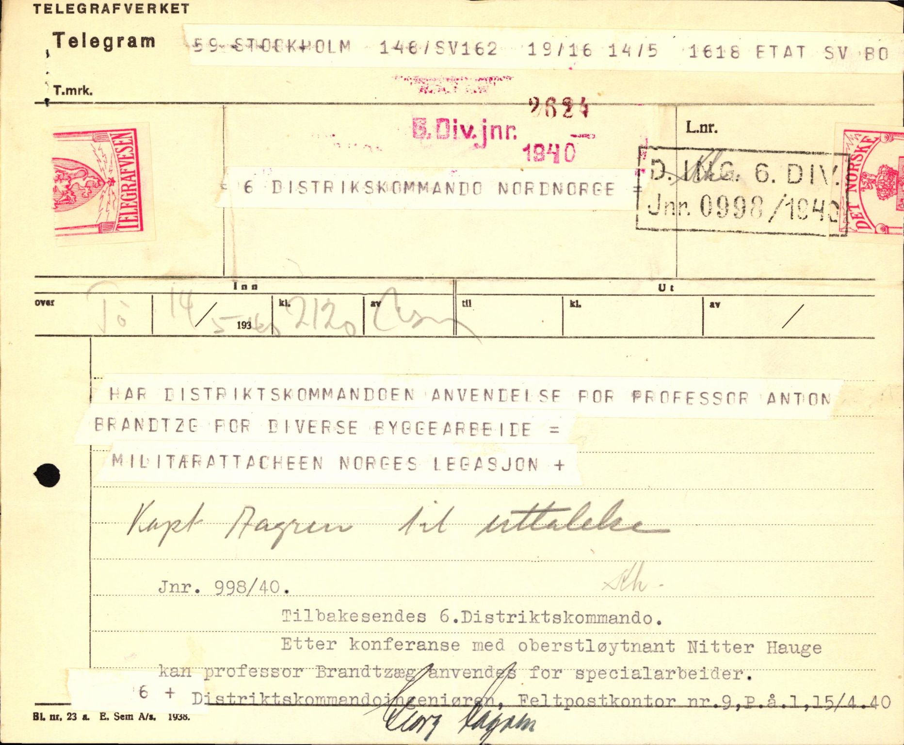 Forsvaret, Forsvarets krigshistoriske avdeling, AV/RA-RAFA-2017/Y/Yb/L0123: II-C-11-600  -  6. Divisjon med avdelinger, 1940, s. 612