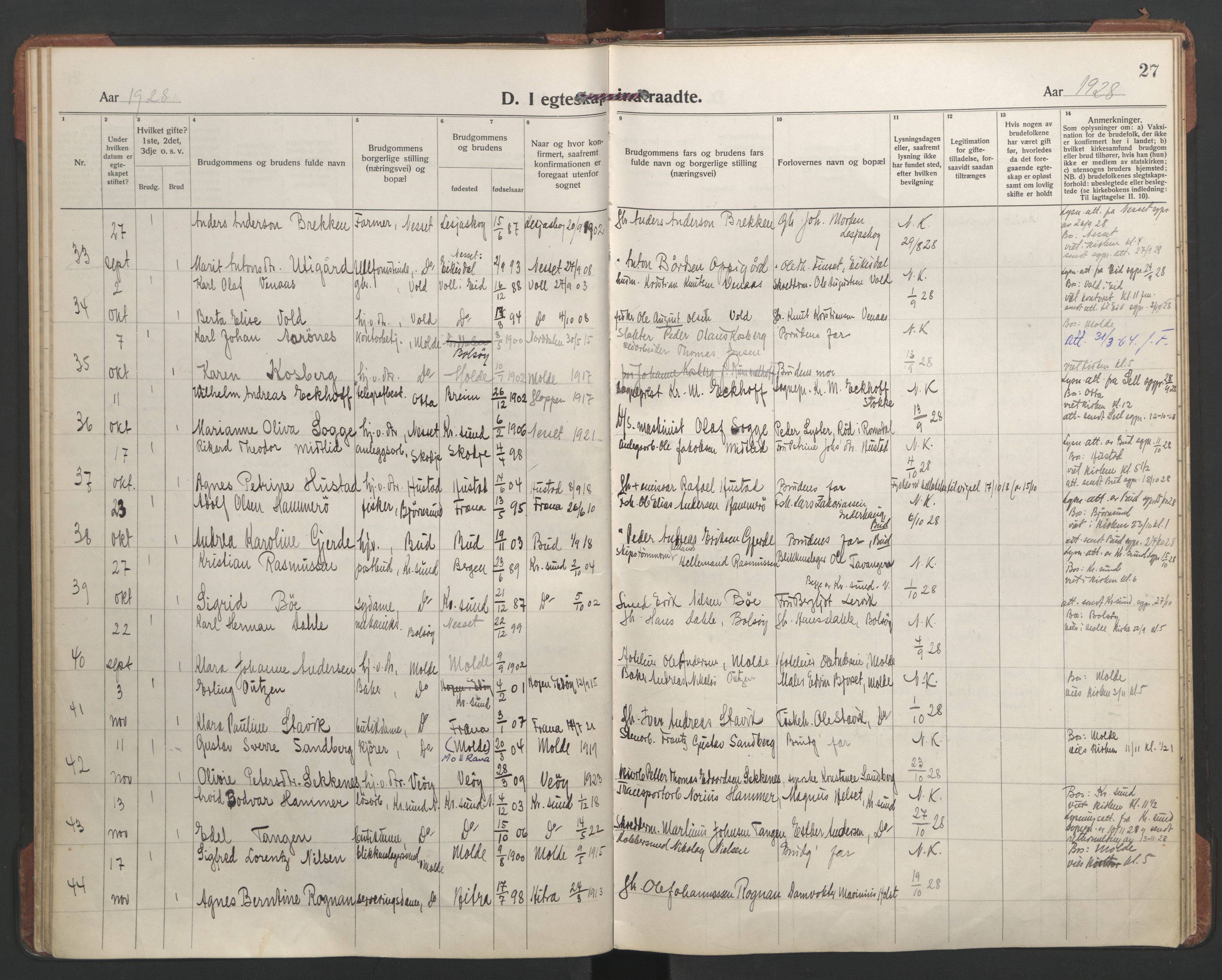 Ministerialprotokoller, klokkerbøker og fødselsregistre - Møre og Romsdal, AV/SAT-A-1454/558/L0698: Ministerialbok nr. 558A12, 1922-1937, s. 27