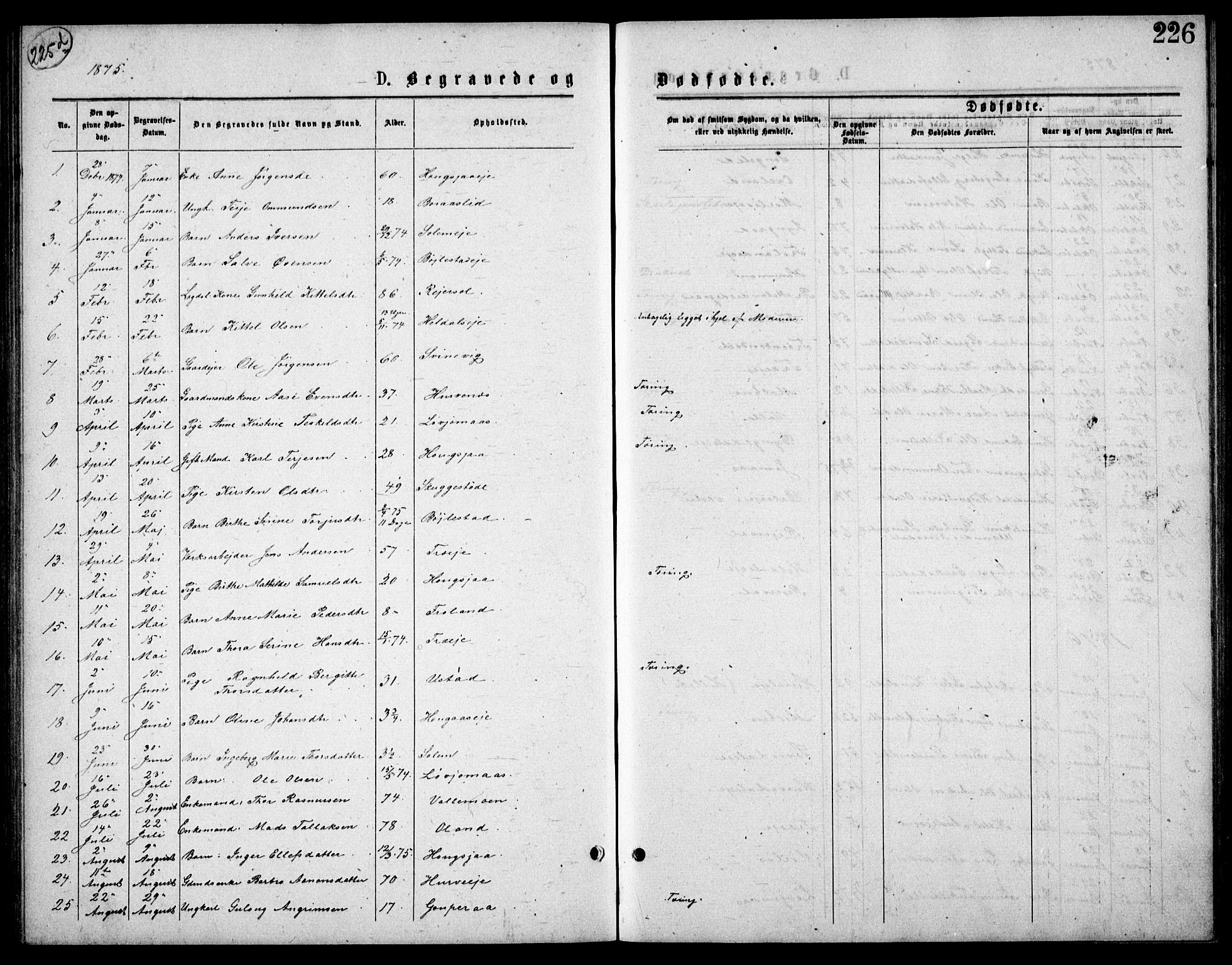Froland sokneprestkontor, AV/SAK-1111-0013/F/Fb/L0009: Klokkerbok nr. B 9, 1875-1893, s. 225d-226