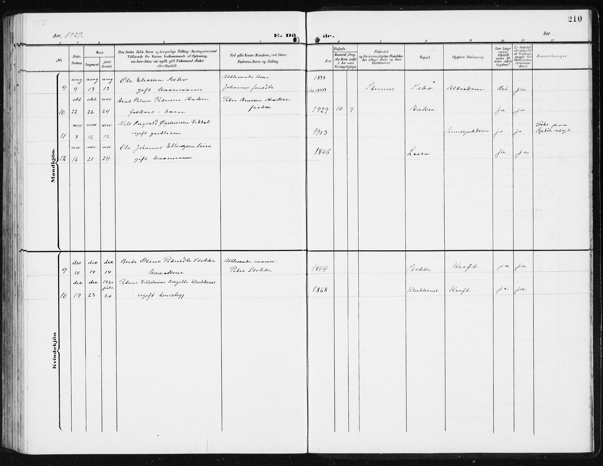 Ministerialprotokoller, klokkerbøker og fødselsregistre - Møre og Romsdal, AV/SAT-A-1454/515/L0216: Klokkerbok nr. 515C03, 1906-1941, s. 210