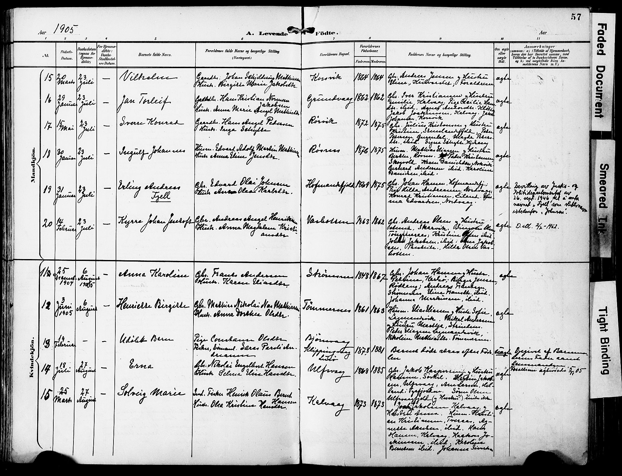 Ministerialprotokoller, klokkerbøker og fødselsregistre - Nordland, AV/SAT-A-1459/859/L0848: Ministerialbok nr. 859A08, 1900-1912, s. 57