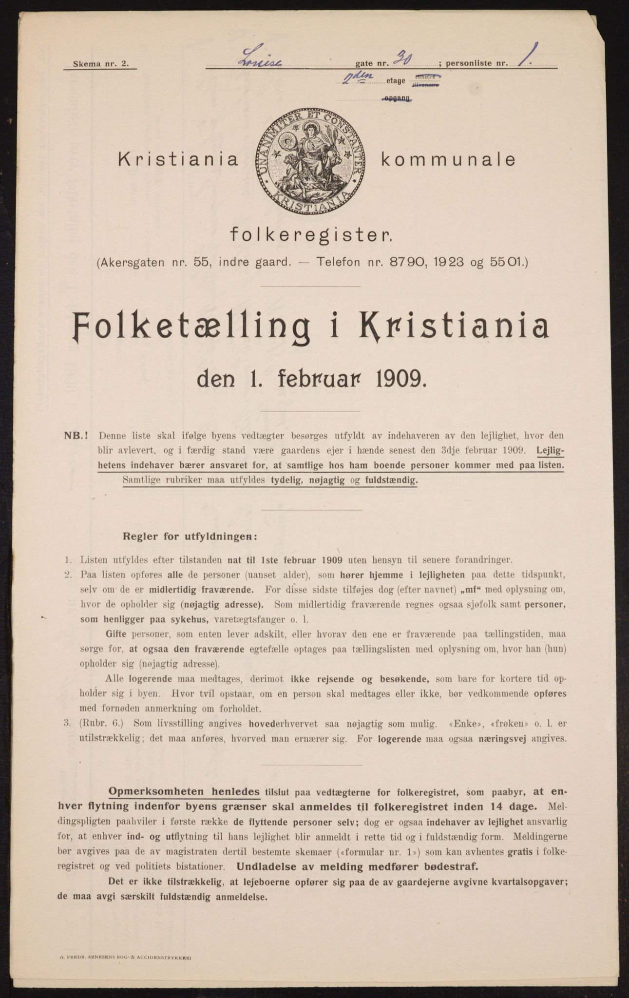 OBA, Kommunal folketelling 1.2.1909 for Kristiania kjøpstad, 1909, s. 53116