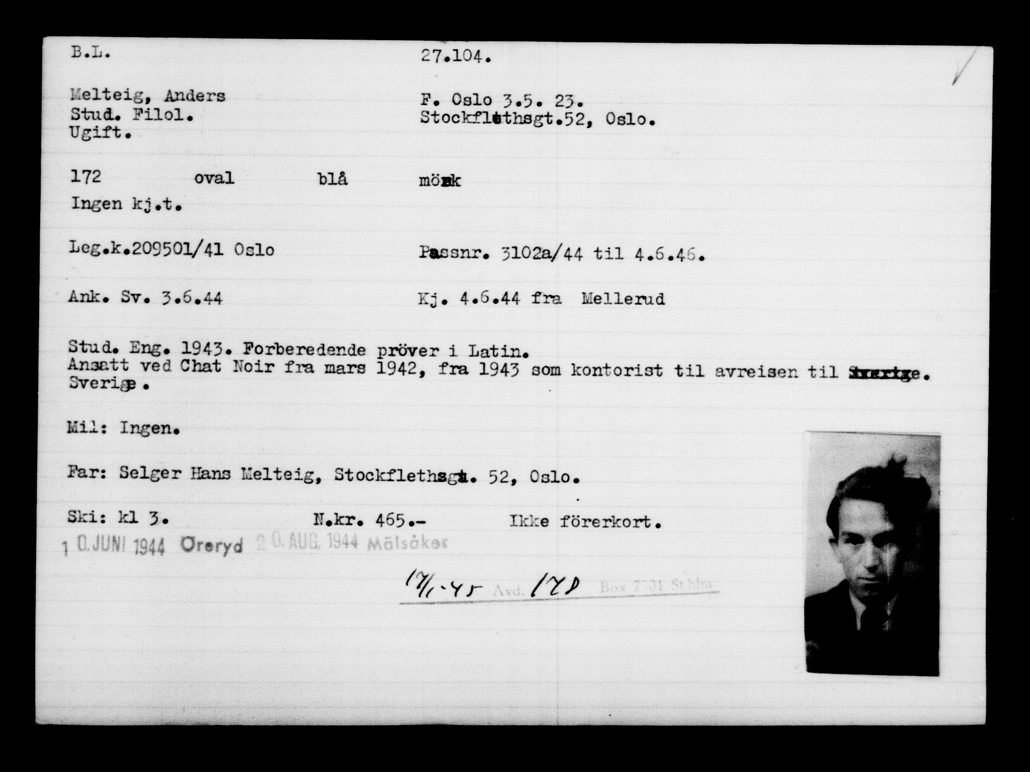 Utenriksstasjonene, Legasjonen i Stockholm, Flyktningkontoret, AV/RA-S-6753/V/Va/L0011: Kjesäterkartoteket, flyktninger med registreringsnr. 25300-28349, 1940-1945, s. 1903