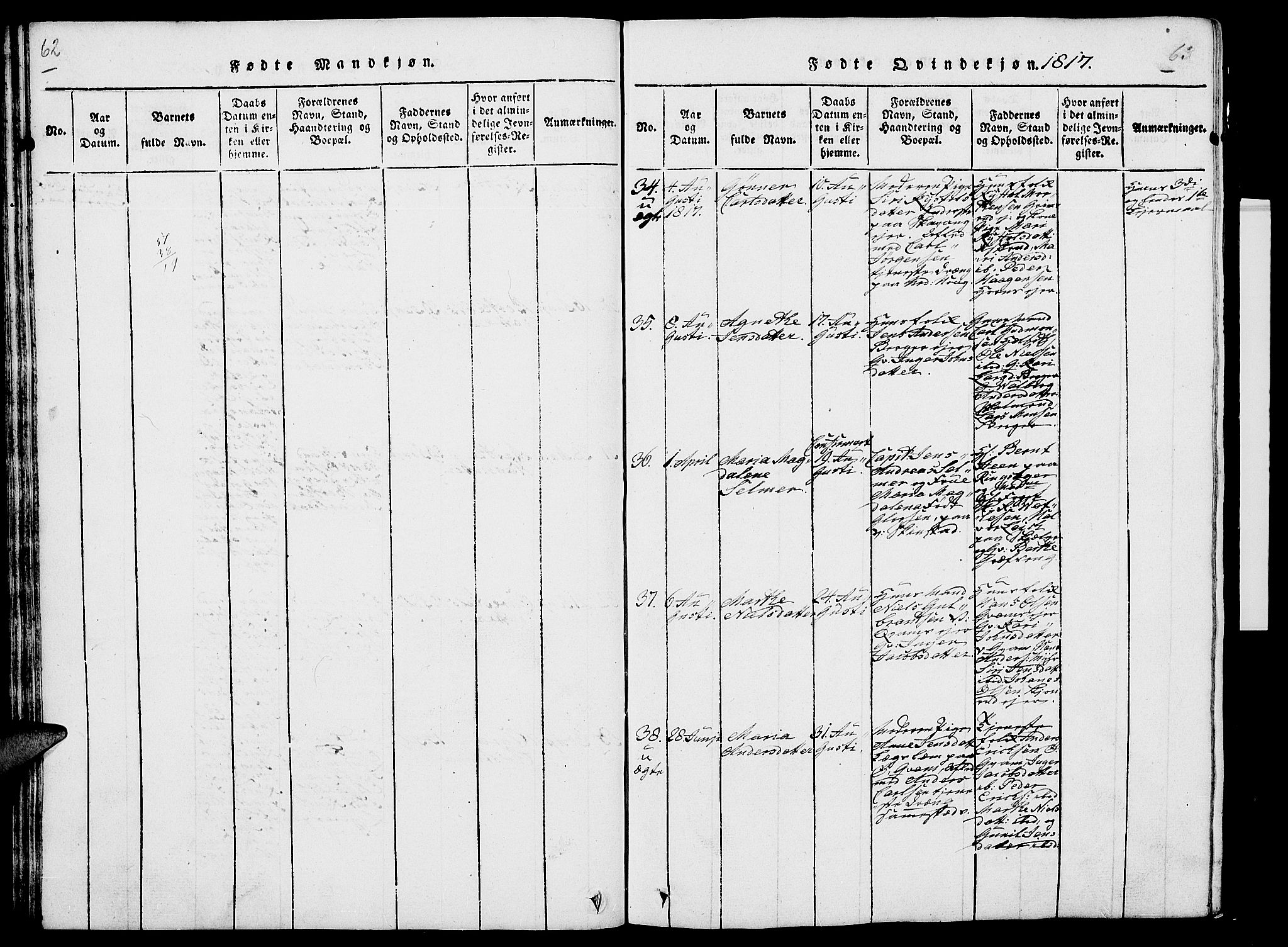 Nes prestekontor, Hedmark, AV/SAH-PREST-020/L/La/L0003: Klokkerbok nr. 3, 1814-1831, s. 62-63