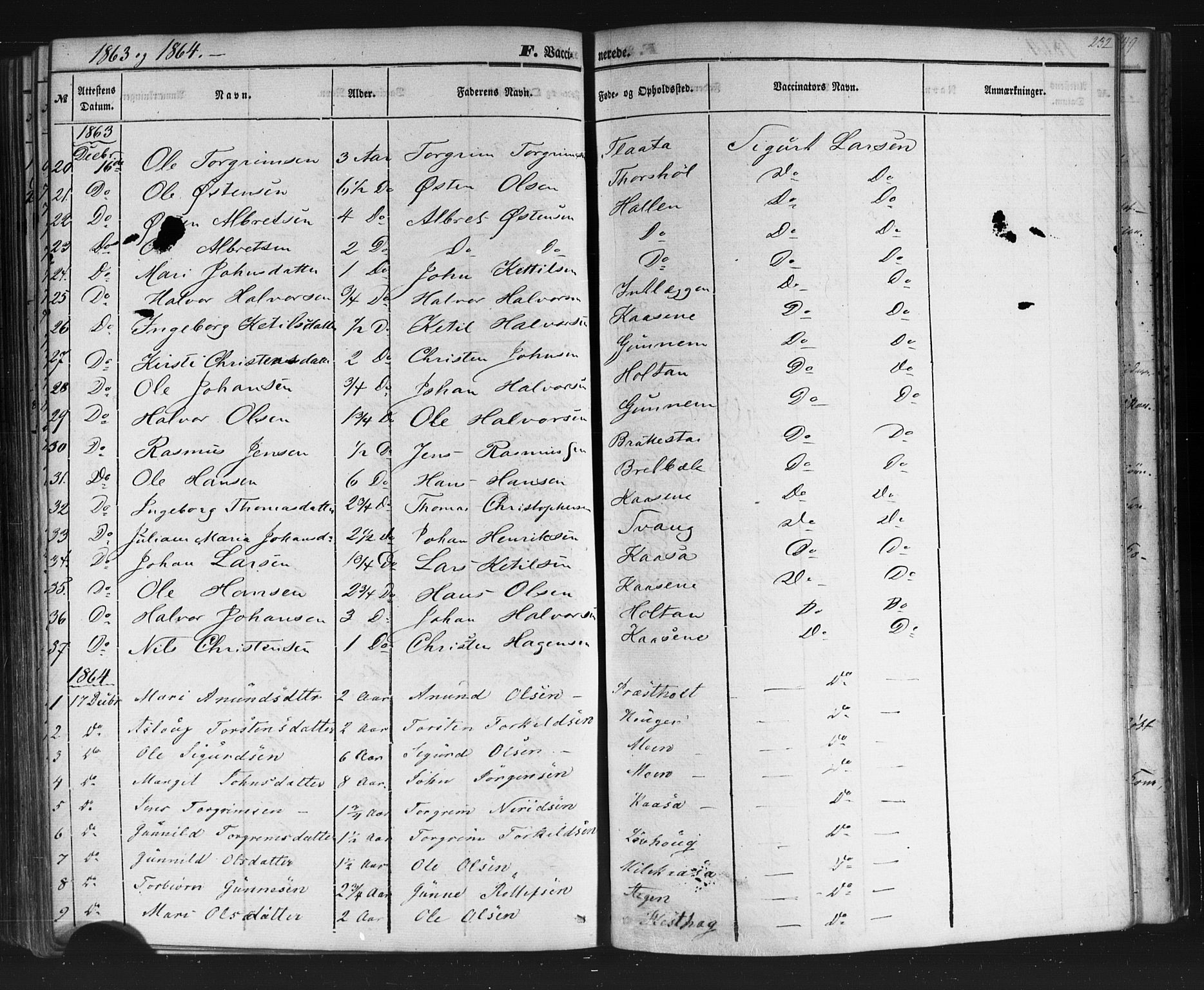 Sauherad kirkebøker, AV/SAKO-A-298/F/Fb/L0001: Ministerialbok nr. II 1, 1851-1877, s. 232