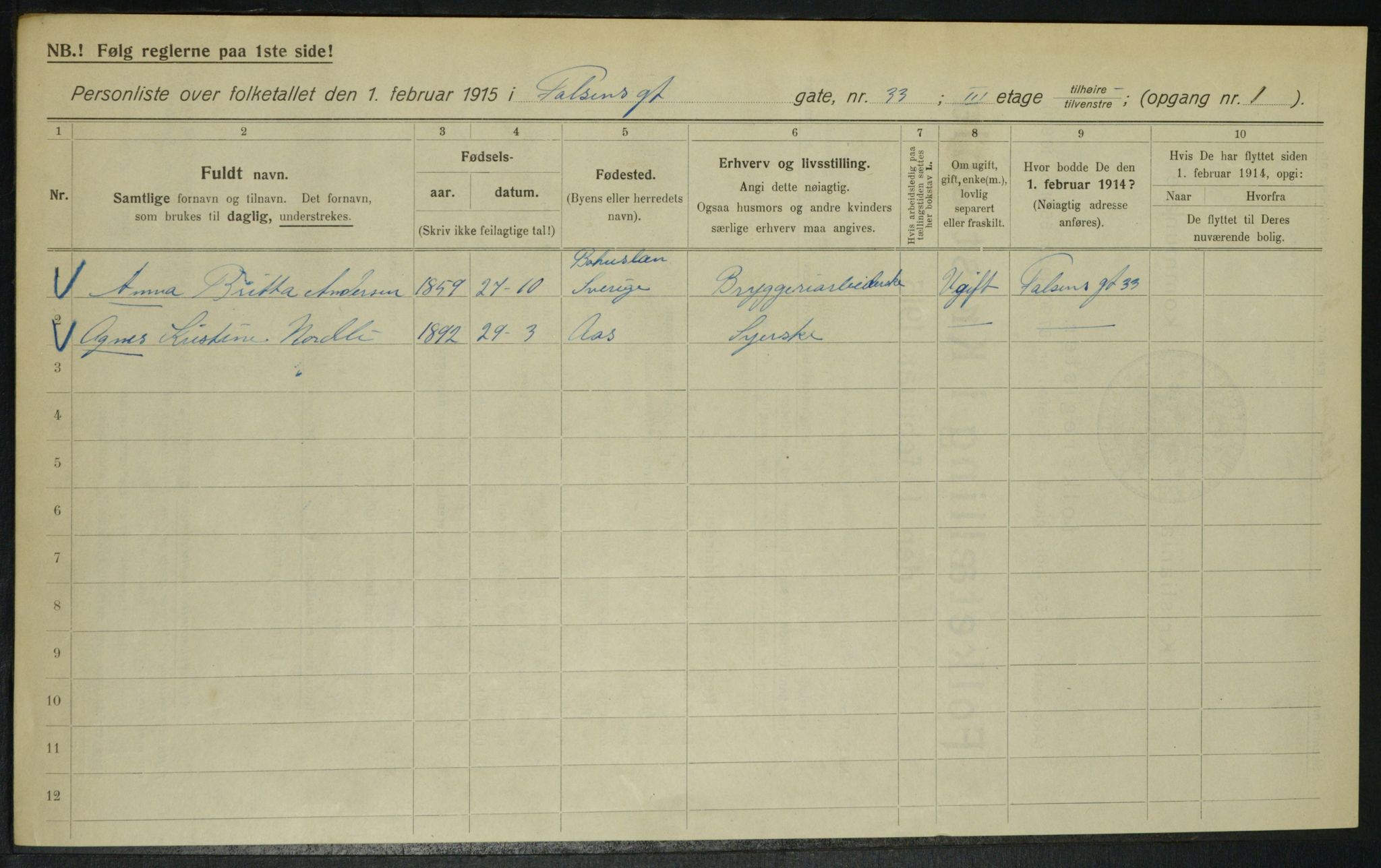 OBA, Kommunal folketelling 1.2.1915 for Kristiania, 1915, s. 23175