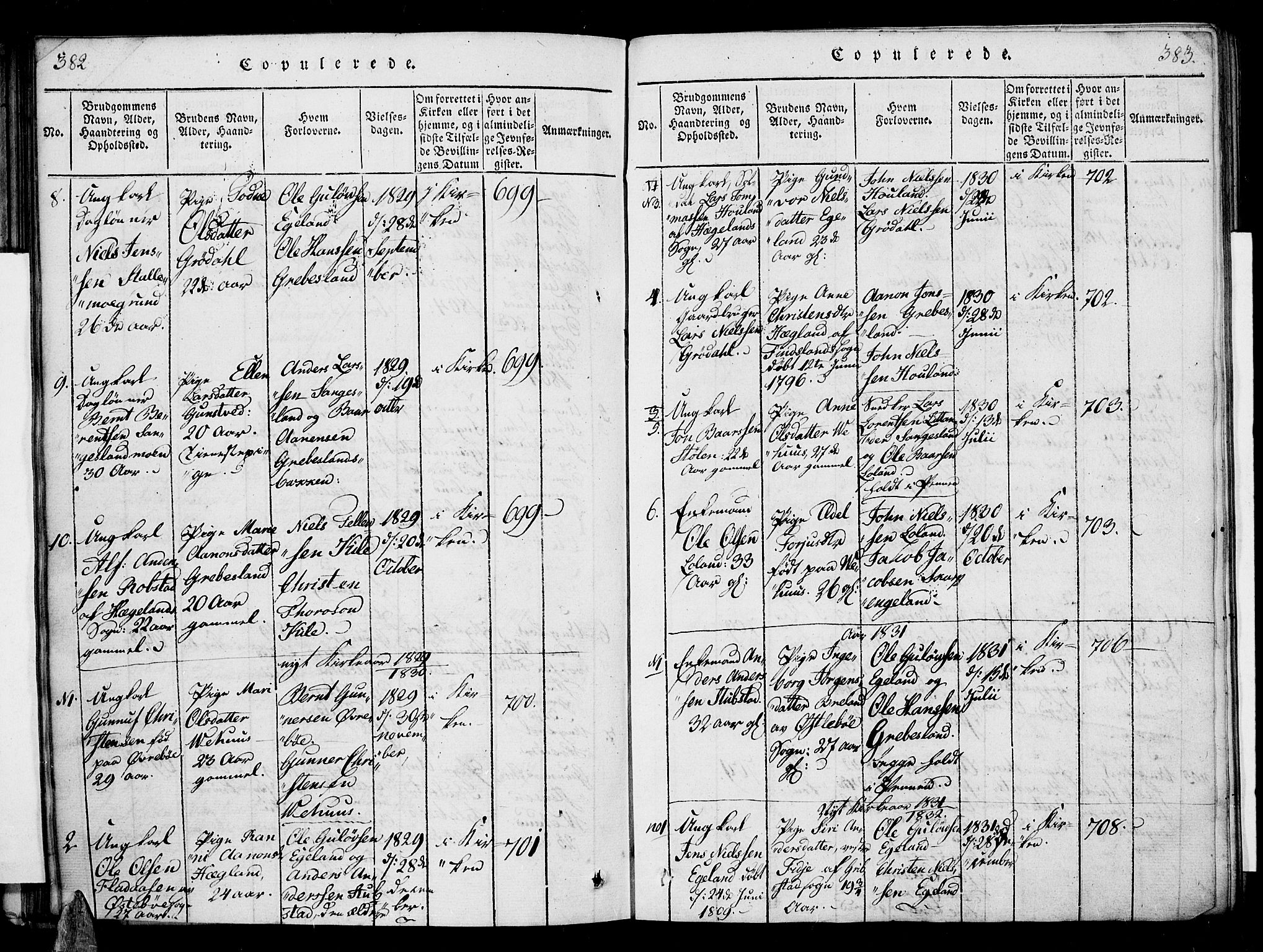Vennesla sokneprestkontor, AV/SAK-1111-0045/Fa/Fac/L0003: Ministerialbok nr. A 3, 1820-1834, s. 382-383