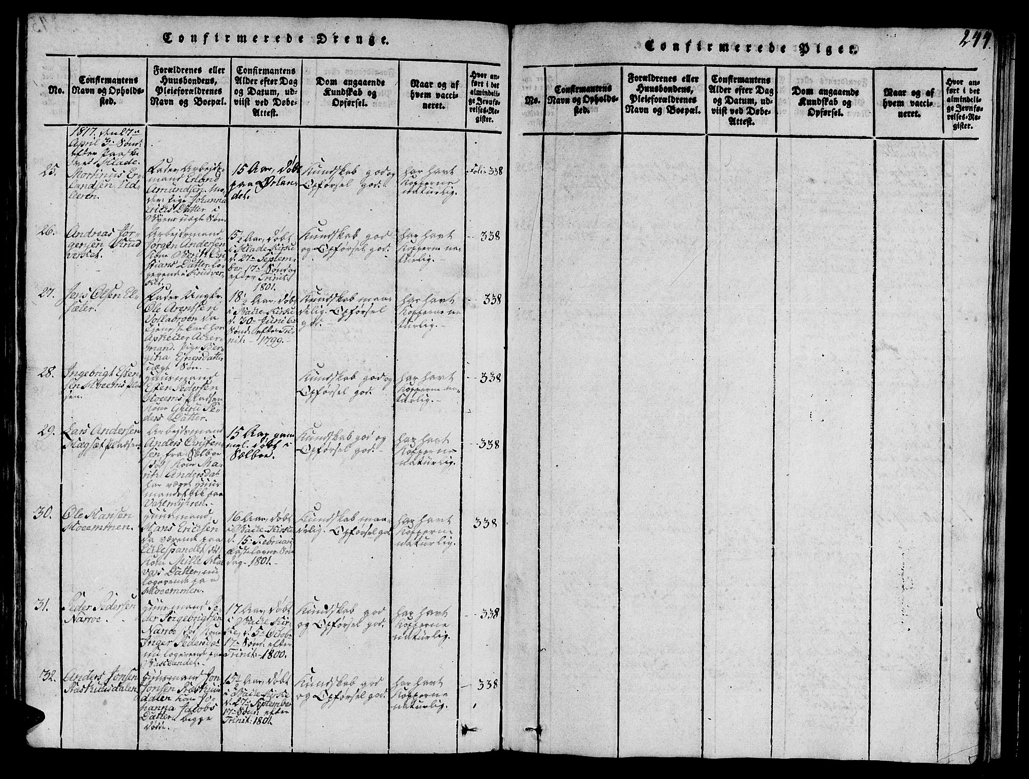 Ministerialprotokoller, klokkerbøker og fødselsregistre - Sør-Trøndelag, SAT/A-1456/606/L0307: Klokkerbok nr. 606C03, 1817-1824, s. 244