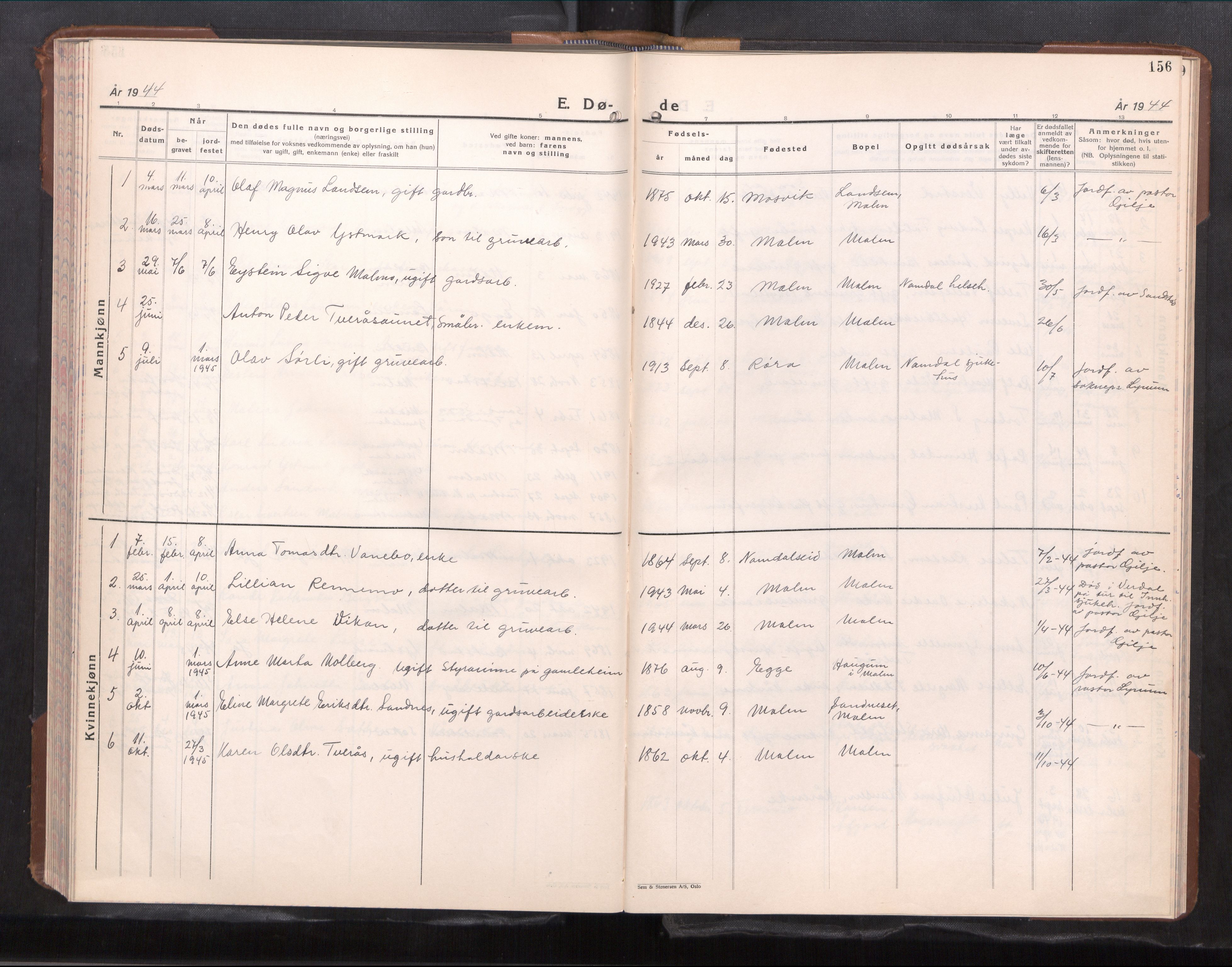 Ministerialprotokoller, klokkerbøker og fødselsregistre - Nord-Trøndelag, AV/SAT-A-1458/745/L0435: Klokkerbok nr. 745---, 1938-1952, s. 156