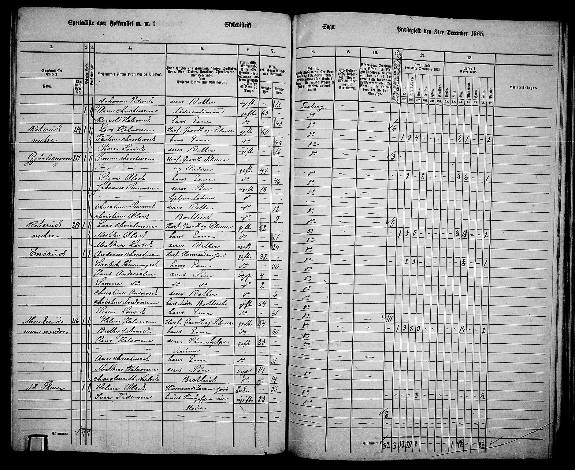 RA, Folketelling 1865 for 0524L Fåberg prestegjeld, Fåberg sokn og Lillehammer landsokn, 1865, s. 205