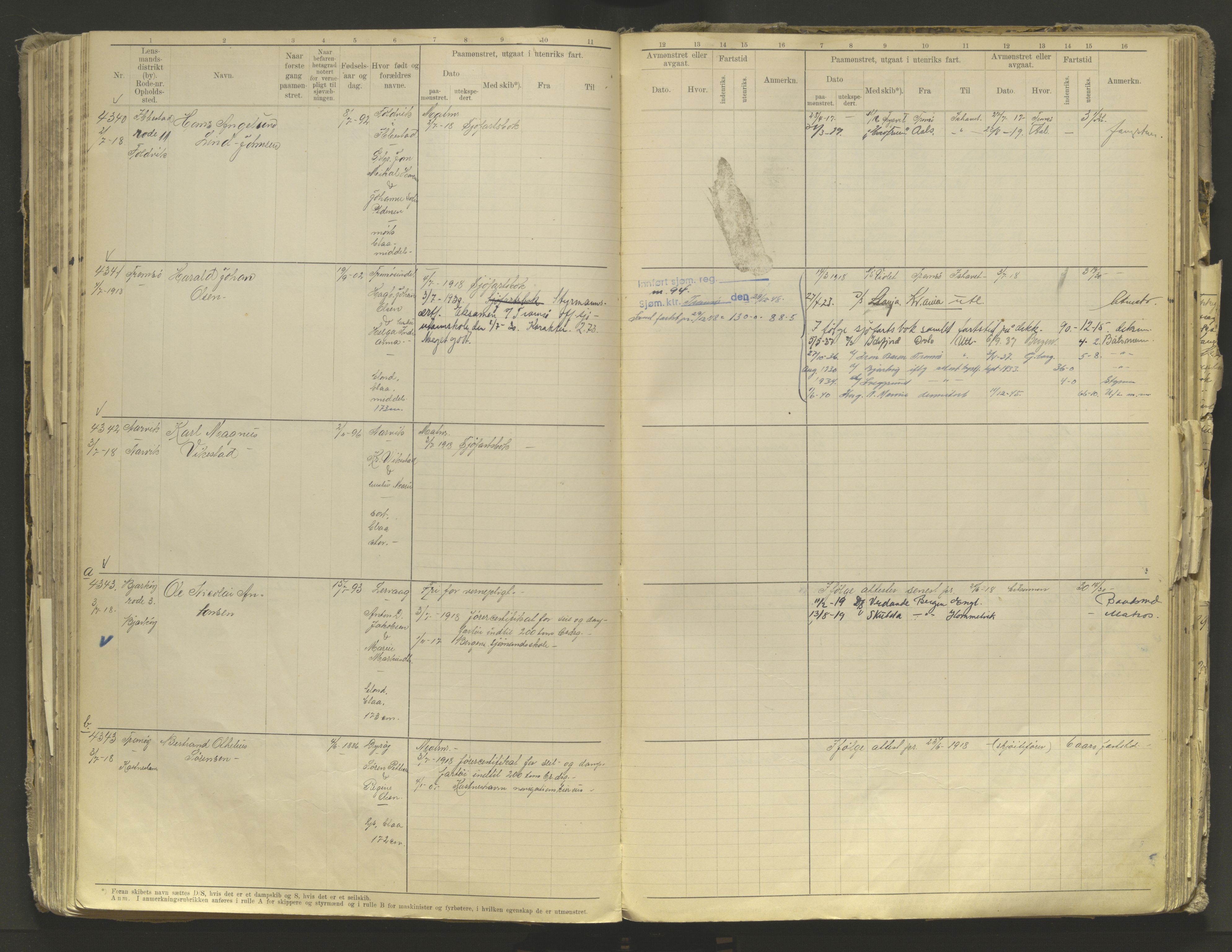 Tromsø sjømannskontor/innrullerings-/mønstringsdistrikt, AV/SATØ-S-0243/F/Fb/L0010: Annotasjonsrulle. Defekt: løs innbinding. Nr. 3519-4972, 1916-1920