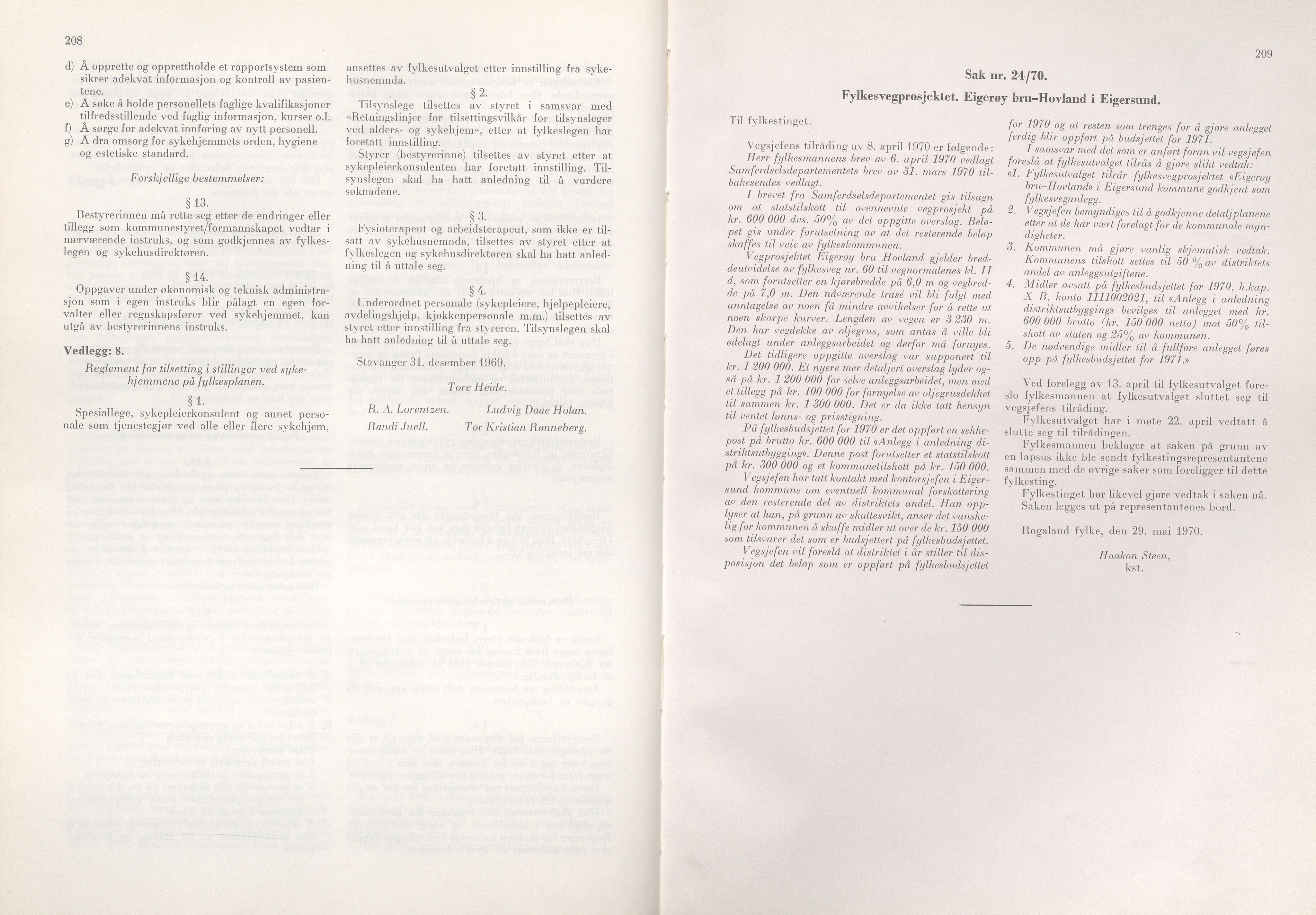 Rogaland fylkeskommune - Fylkesrådmannen , IKAR/A-900/A/Aa/Aaa/L0090: Møtebok , 1970, s. 208-209