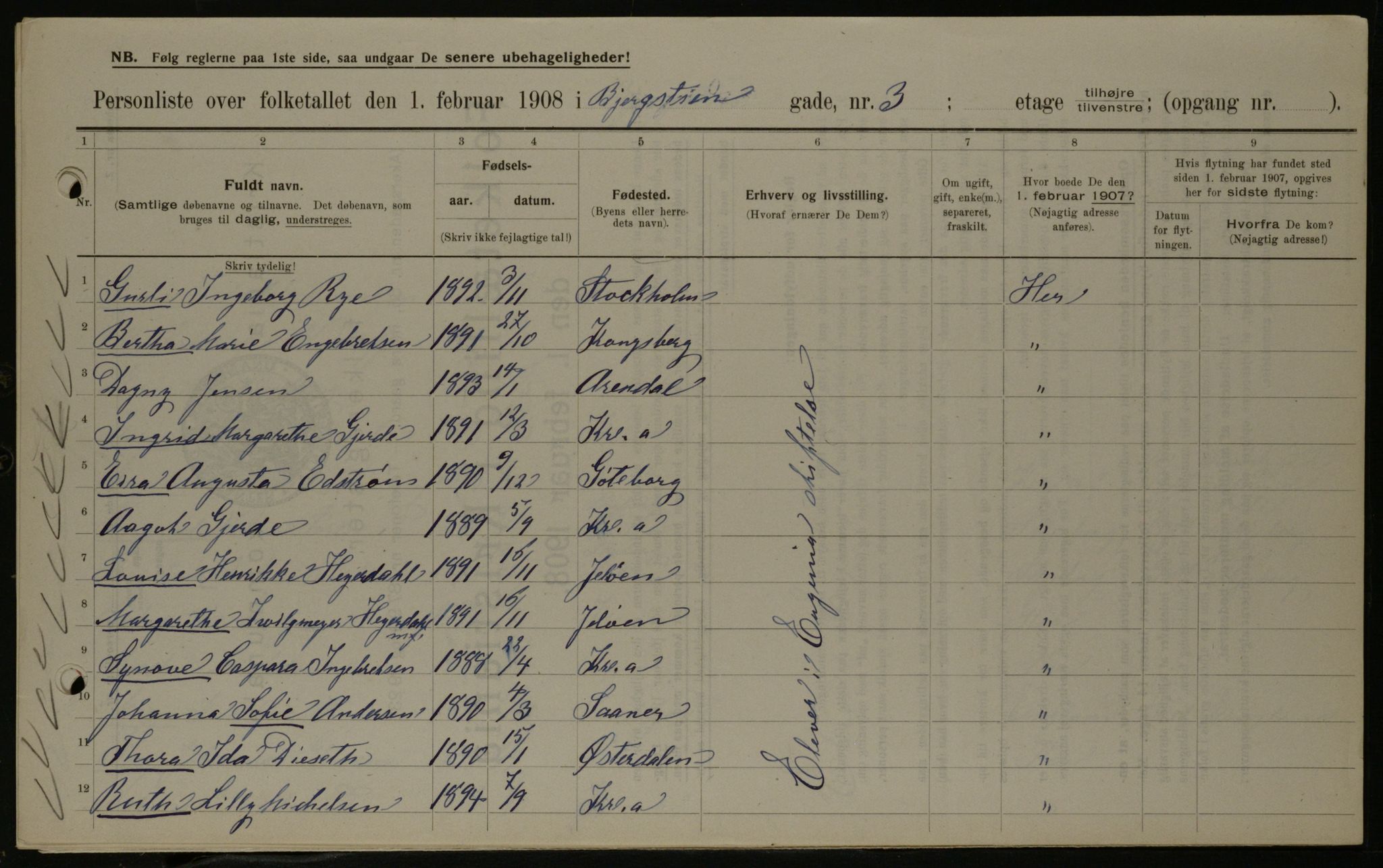 OBA, Kommunal folketelling 1.2.1908 for Kristiania kjøpstad, 1908, s. 4332