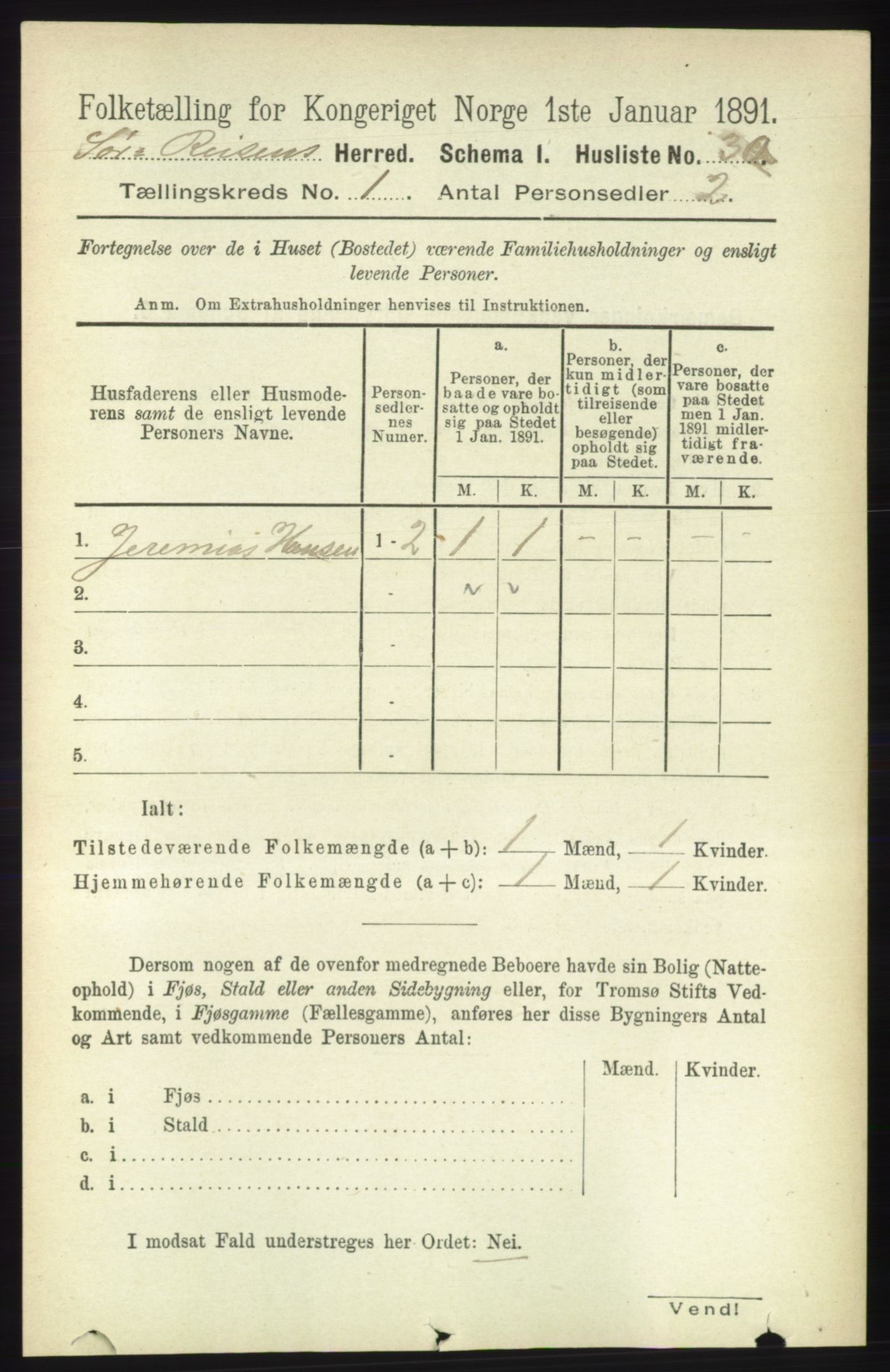 RA, Folketelling 1891 for 1925 Sørreisa herred, 1891, s. 48