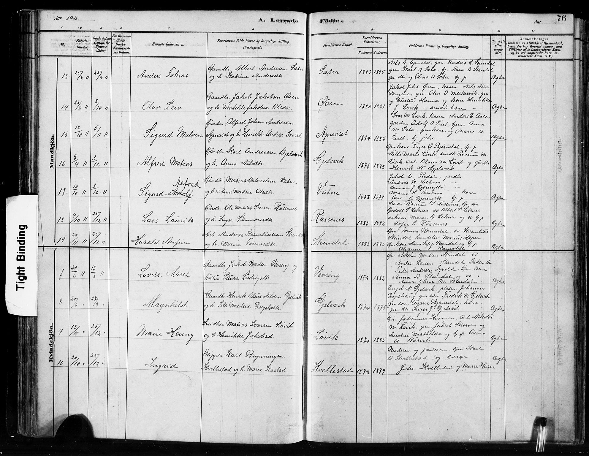 Førde sokneprestembete, AV/SAB-A-79901/H/Hab/Habe/L0001: Klokkerbok nr. E 1, 1881-1920, s. 76
