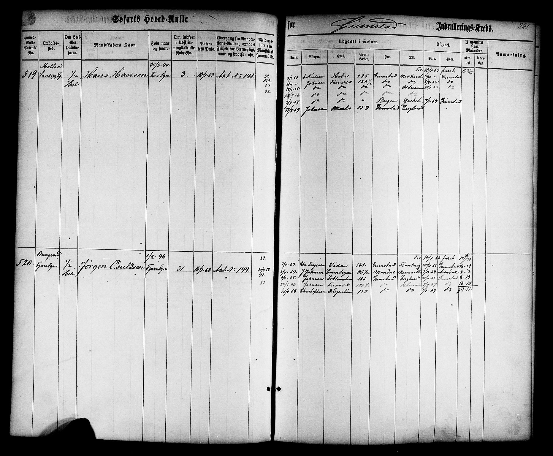 Grimstad mønstringskrets, AV/SAK-2031-0013/F/Fb/L0008: Hovedrulle nr 1-766, V-21, 1860-1869, s. 273