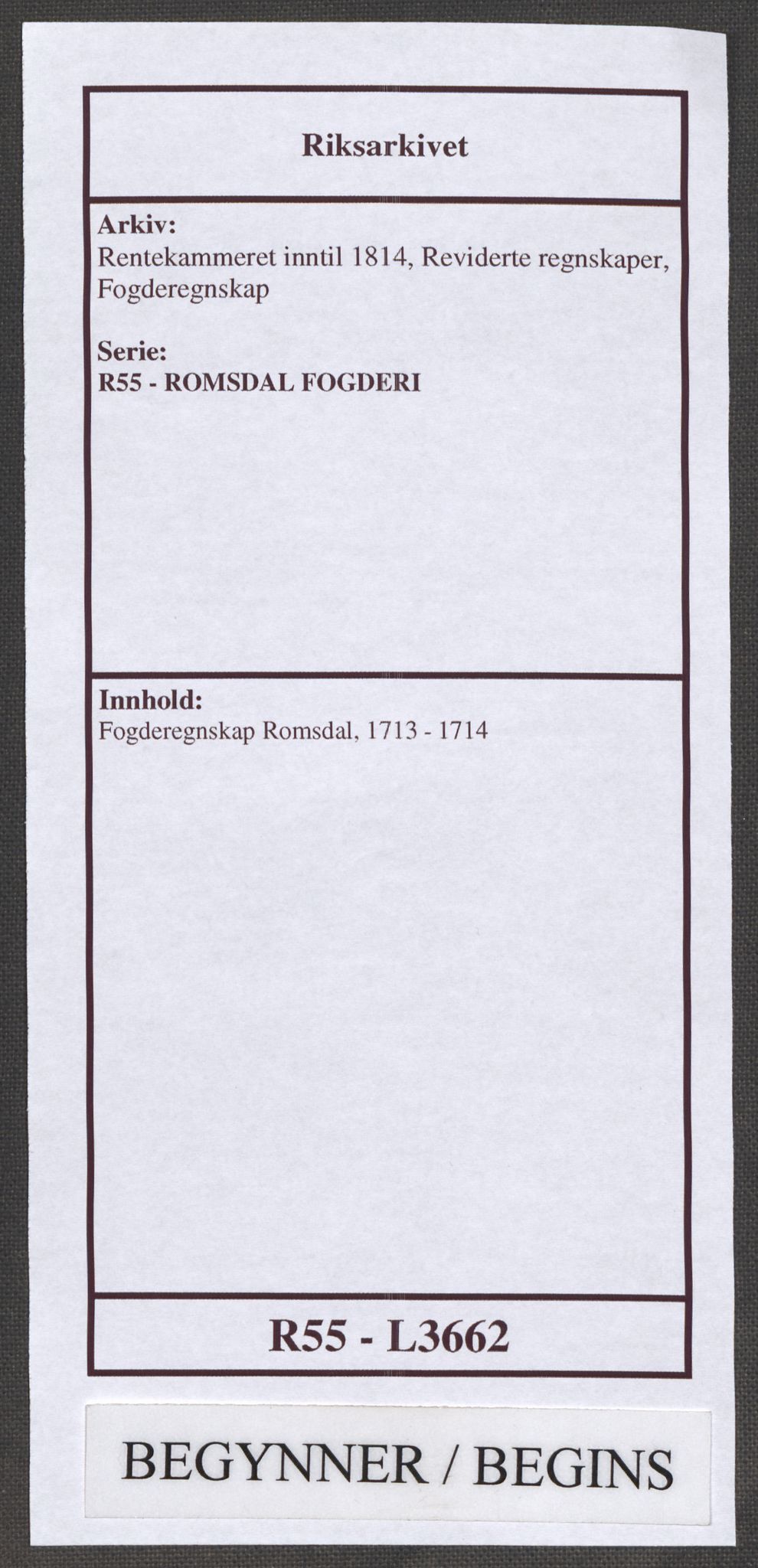 Rentekammeret inntil 1814, Reviderte regnskaper, Fogderegnskap, RA/EA-4092/R55/L3662: Fogderegnskap Romsdal, 1713-1714, s. 1