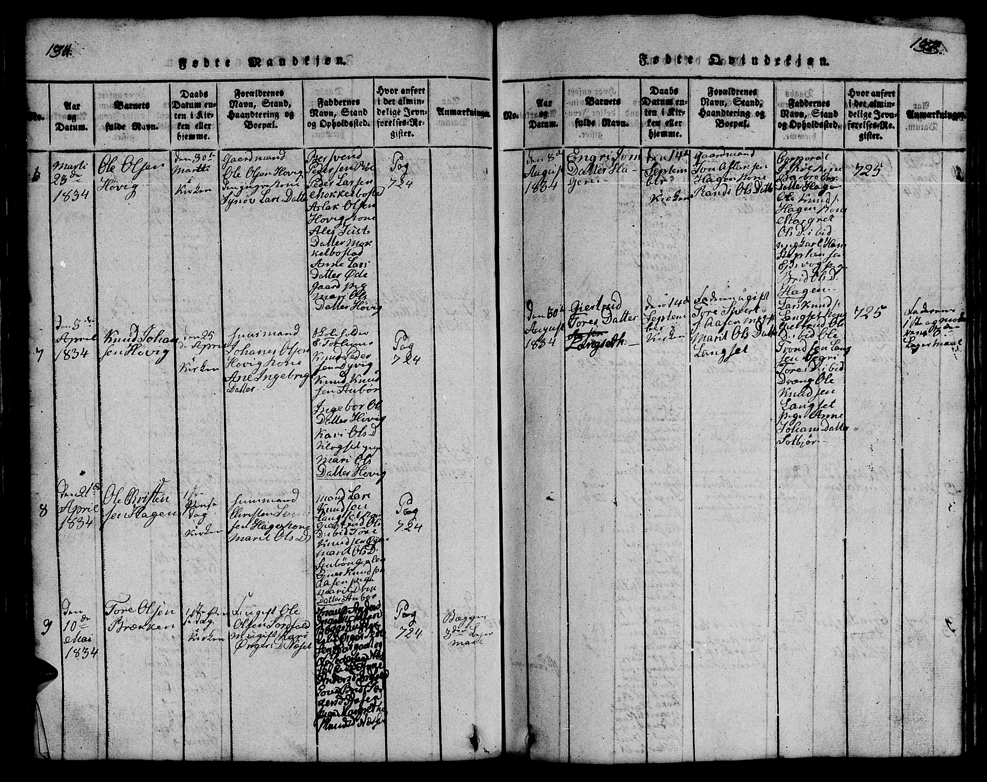 Ministerialprotokoller, klokkerbøker og fødselsregistre - Møre og Romsdal, AV/SAT-A-1454/551/L0629: Klokkerbok nr. 551C01, 1818-1839, s. 134-135