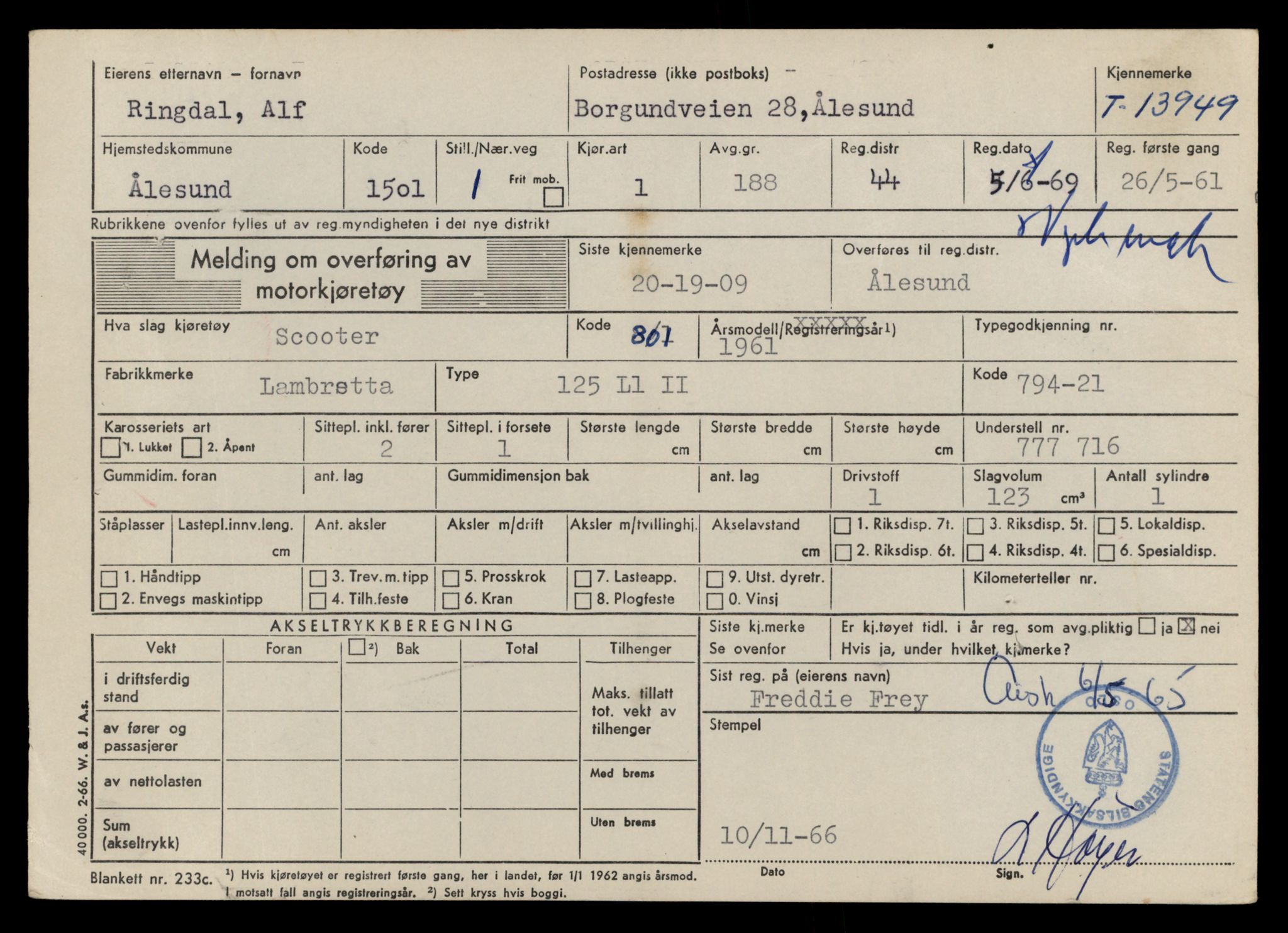 Møre og Romsdal vegkontor - Ålesund trafikkstasjon, AV/SAT-A-4099/F/Fe/L0042: Registreringskort for kjøretøy T 13906 - T 14079, 1927-1998, s. 715