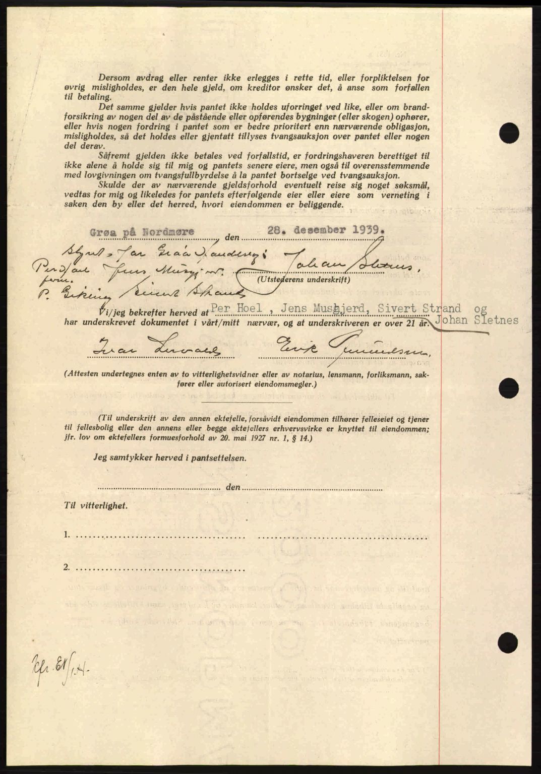 Nordmøre sorenskriveri, AV/SAT-A-4132/1/2/2Ca: Pantebok nr. B86, 1939-1940, Dagboknr: 106/1940