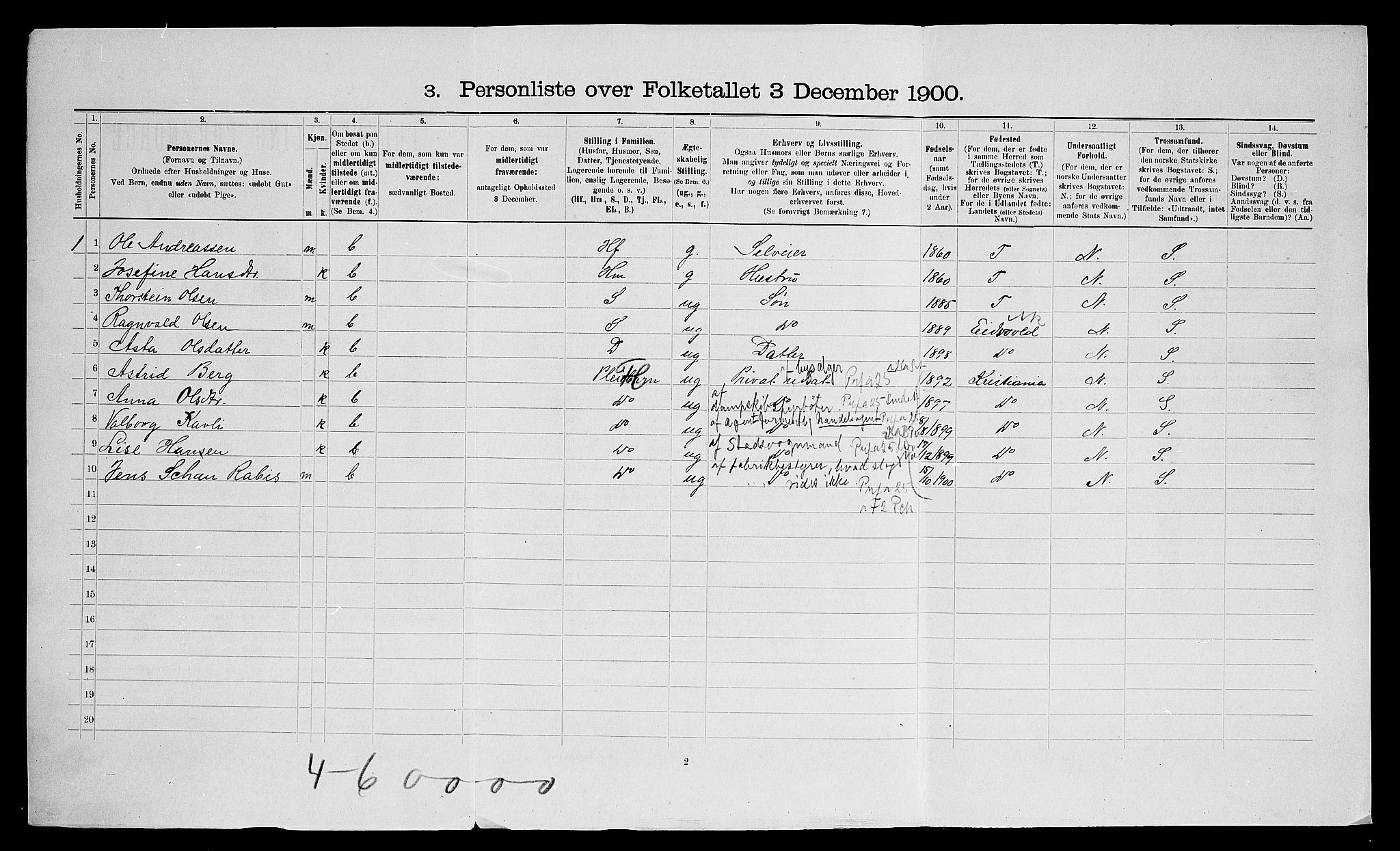 SAO, Folketelling 1900 for 0236 Nes herred, 1900