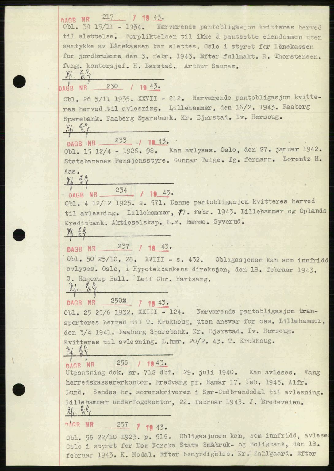 Sør-Gudbrandsdal tingrett, SAH/TING-004/H/Hb/Hbf/L0002: Pantebok nr. C1, 1938-1951, Dagboknr: 217/1943