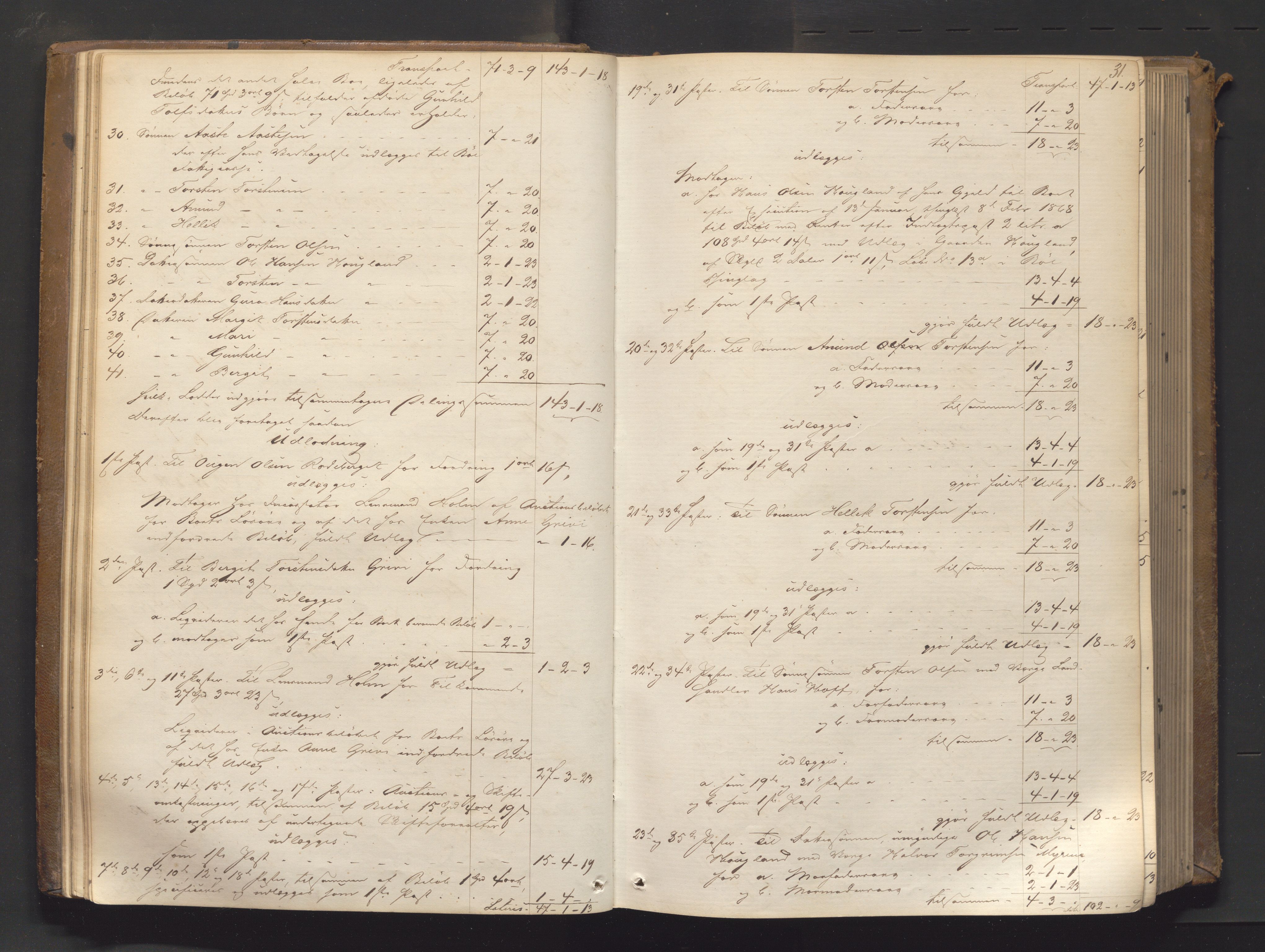 Nedre Telemark sorenskriveri, AV/SAKO-A-135/H/Hb/Hbe/L0002: Skifteutlodningsprotokoll, 1867-1878, s. 30b-31a