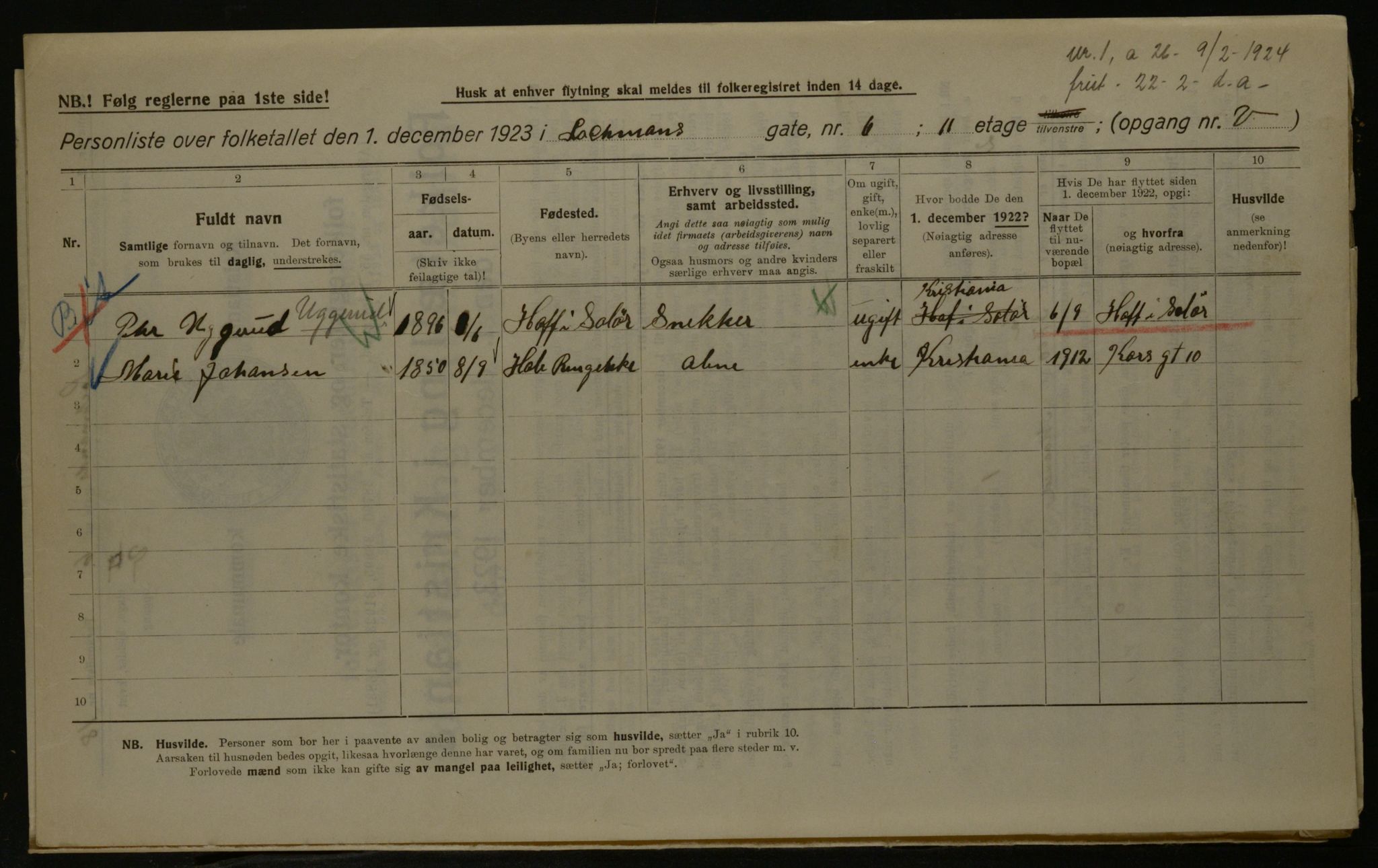 OBA, Kommunal folketelling 1.12.1923 for Kristiania, 1923, s. 64863