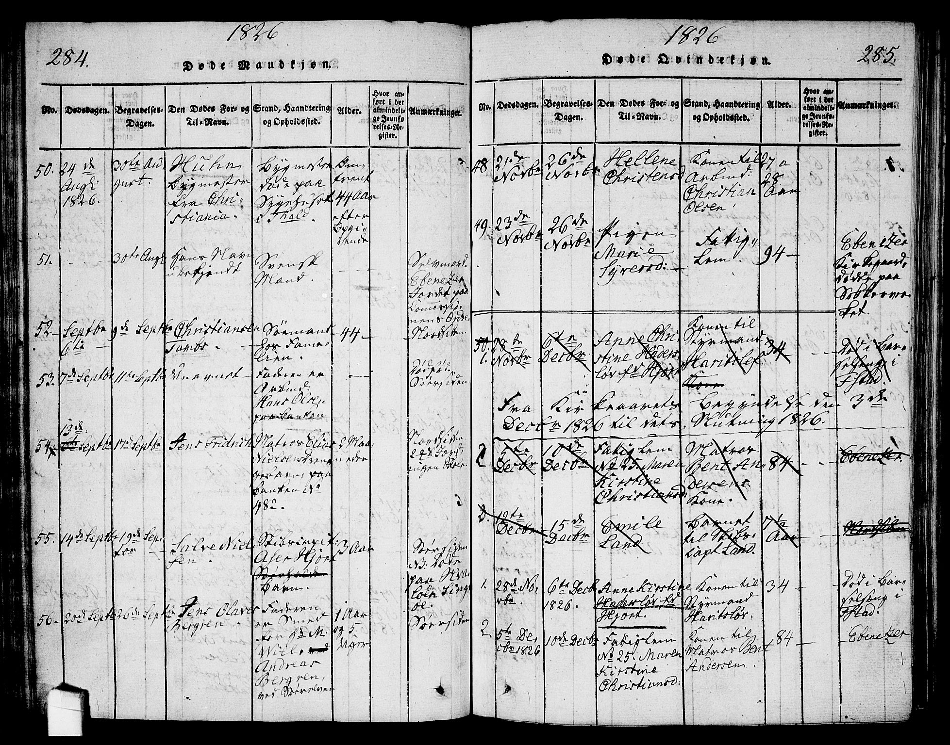 Halden prestekontor Kirkebøker, AV/SAO-A-10909/G/Ga/L0001: Klokkerbok nr. 1, 1815-1833, s. 284-285