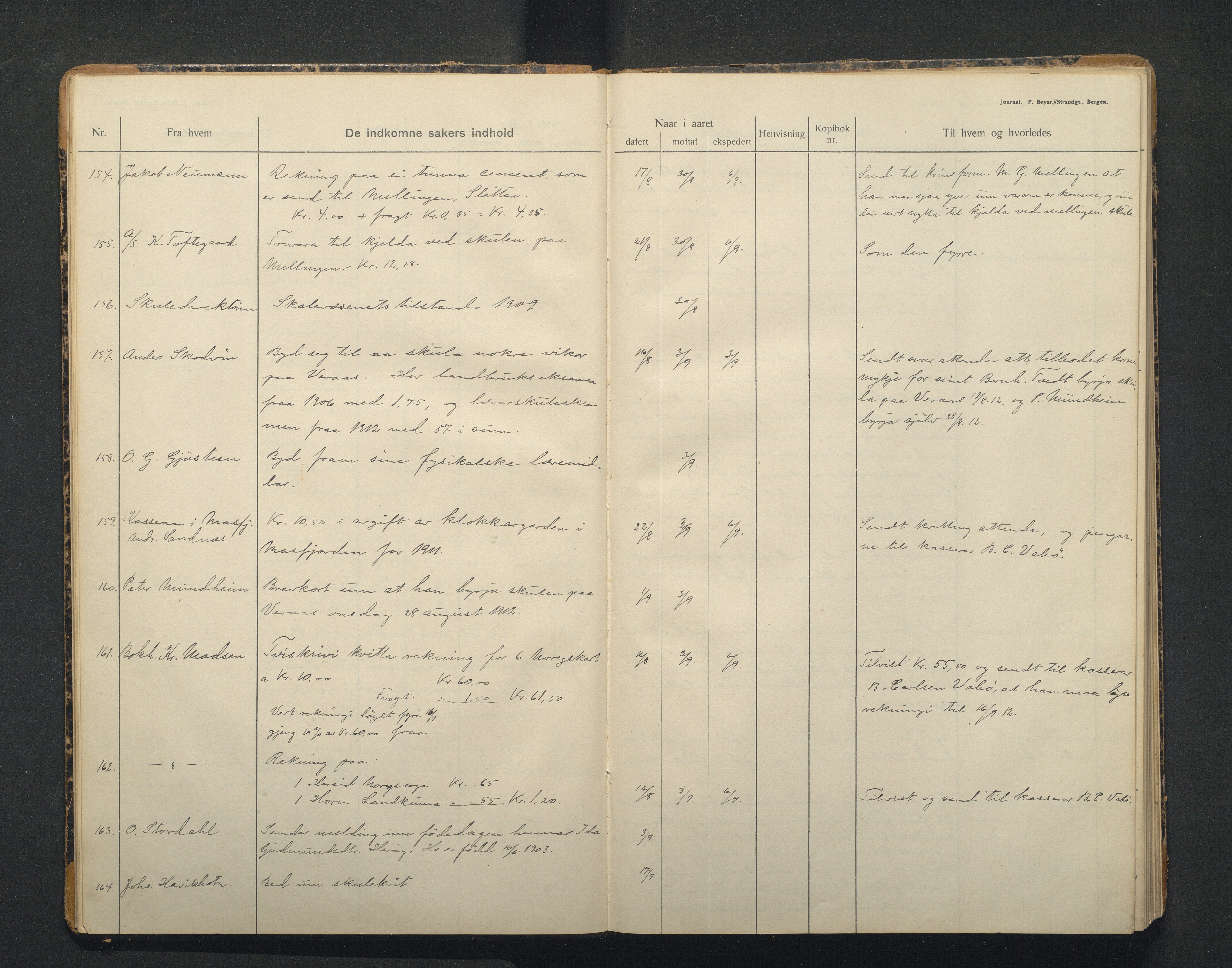 Lindås kommune. Skulestyret, IKAH/1263-211/C/Ca/L0005: Postjournal for Lindås skulestyre, 1912-1918