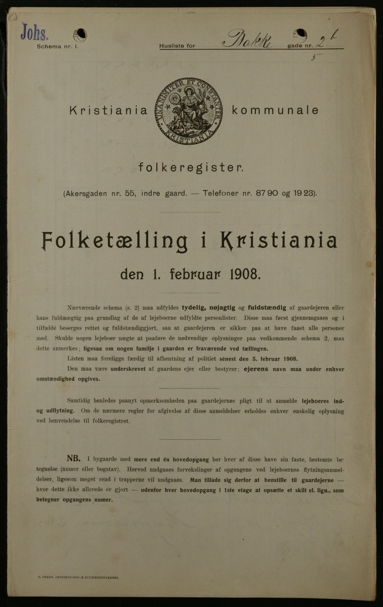 OBA, Kommunal folketelling 1.2.1908 for Kristiania kjøpstad, 1908, s. 2737