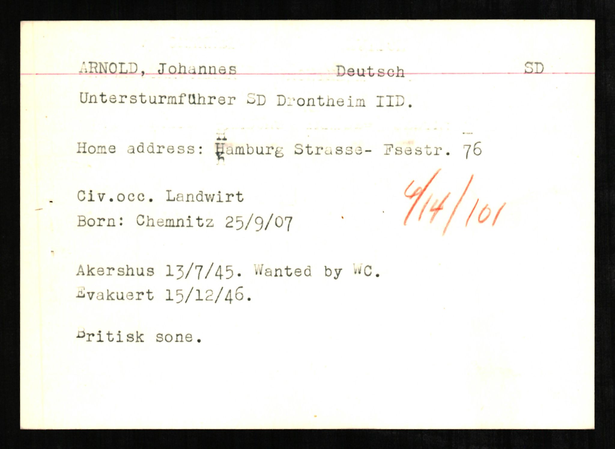 Forsvaret, Forsvarets overkommando II, AV/RA-RAFA-3915/D/Db/L0001: CI Questionaires. Tyske okkupasjonsstyrker i Norge. Tyskere., 1945-1946, s. 345