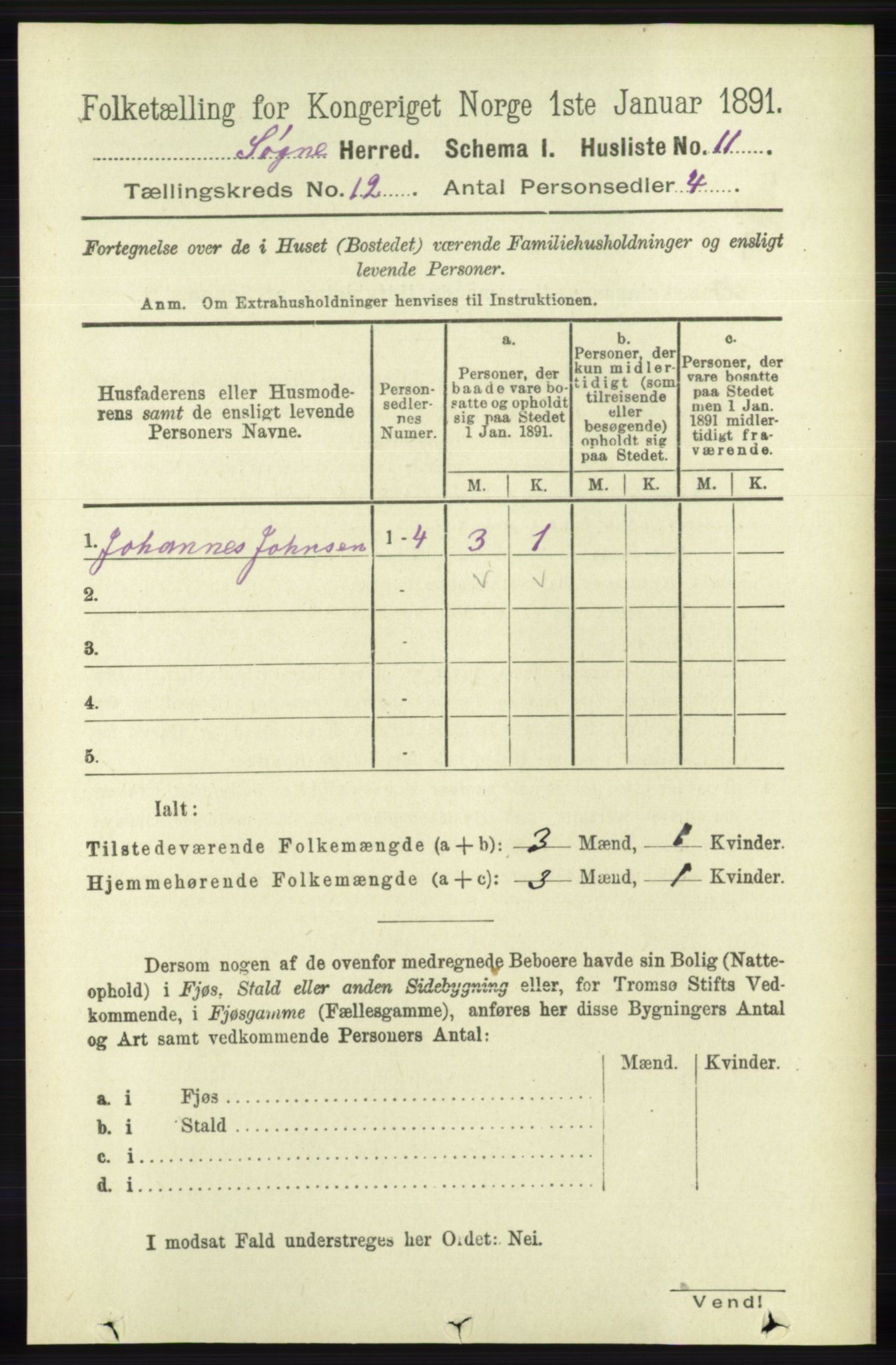 RA, Folketelling 1891 for 1018 Søgne herred, 1891, s. 3115