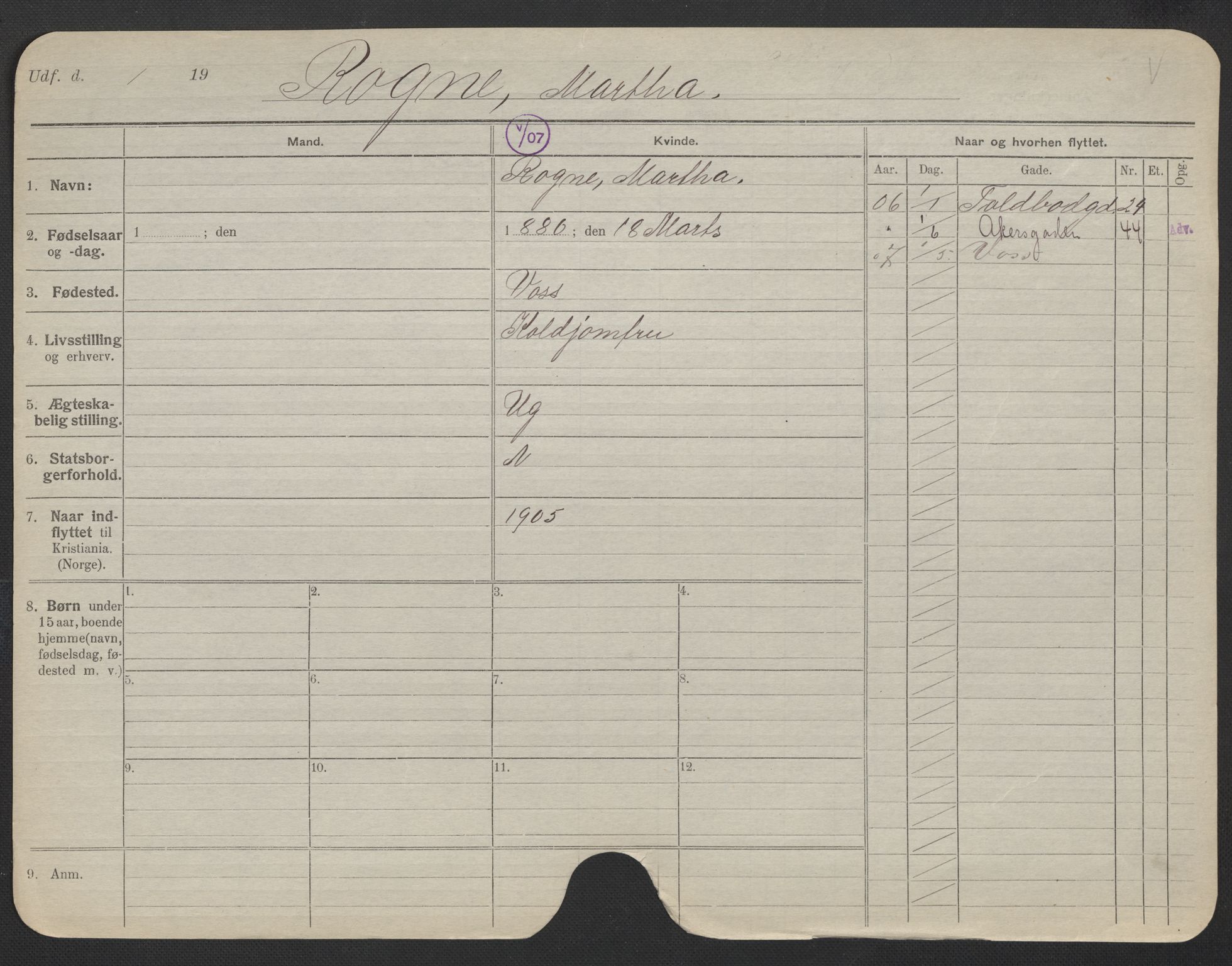 Oslo folkeregister, Registerkort, AV/SAO-A-11715/F/Fa/Fac/L0023: Kvinner, 1906-1914, s. 226a