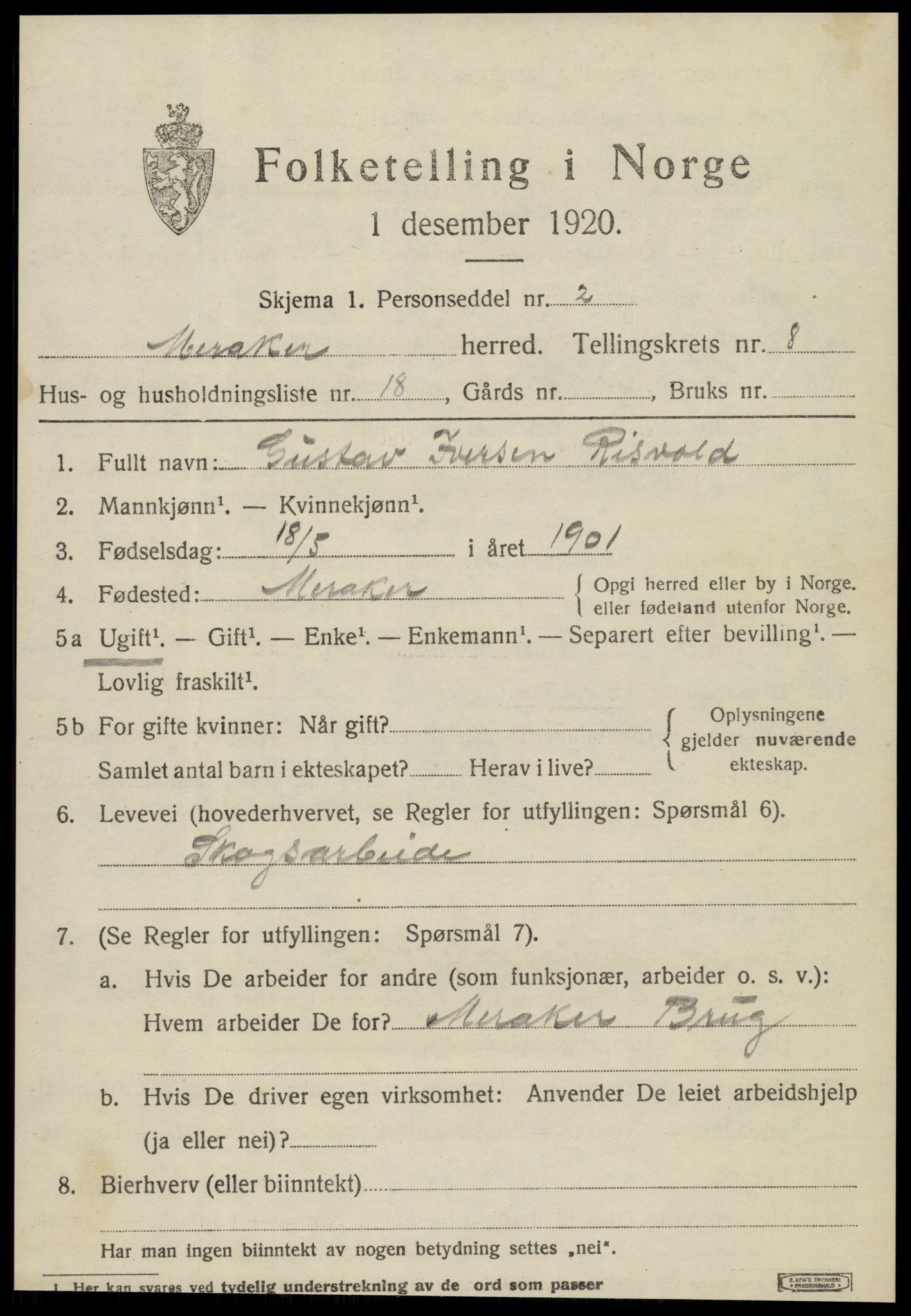SAT, Folketelling 1920 for 1711 Meråker herred, 1920, s. 6194